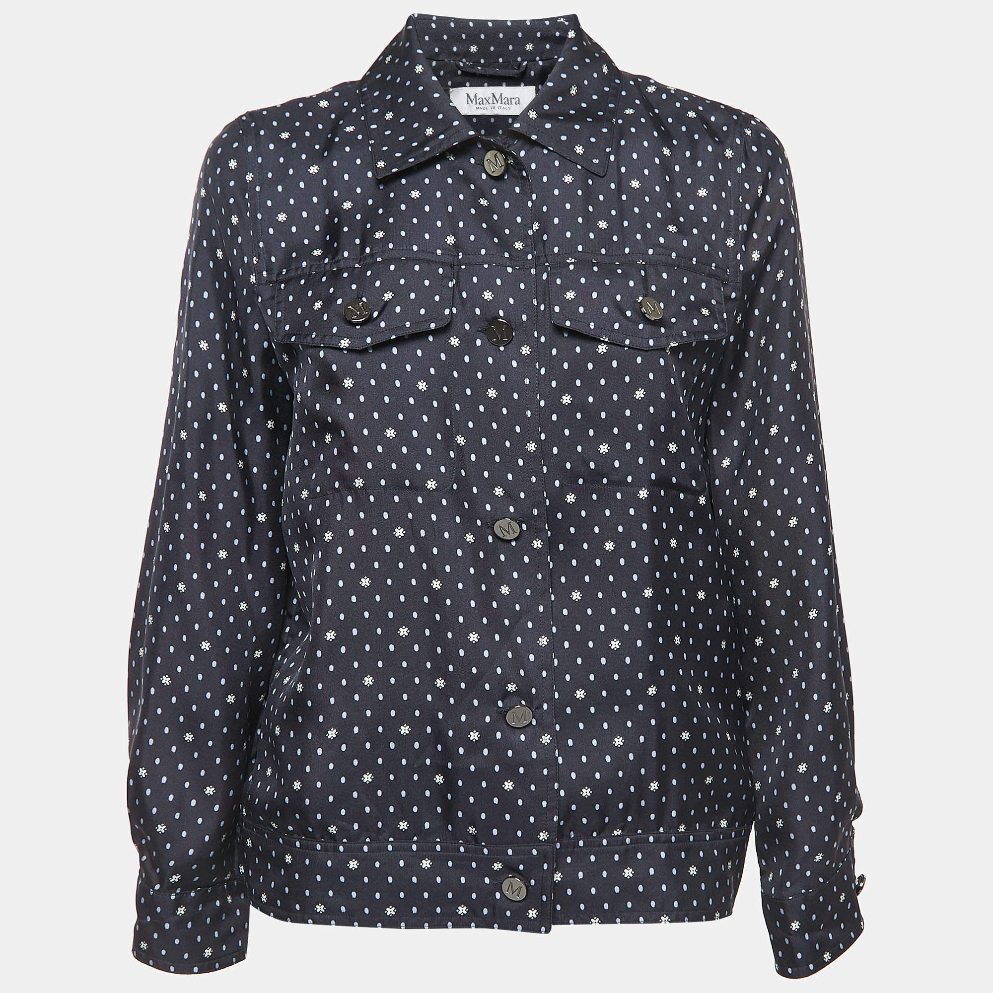 Pre Owned Max Mara Navy Blue Printed Pocket Detail Shirt S