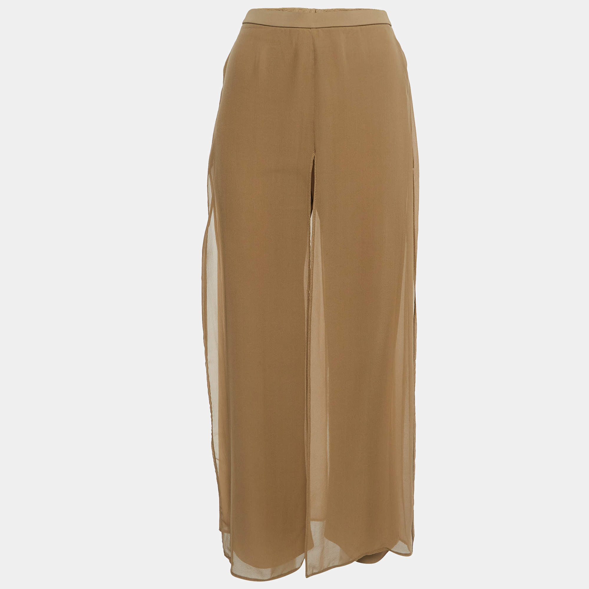Pre Owned Max Mara Beige Jersey & Silk Wide Leg Pants S