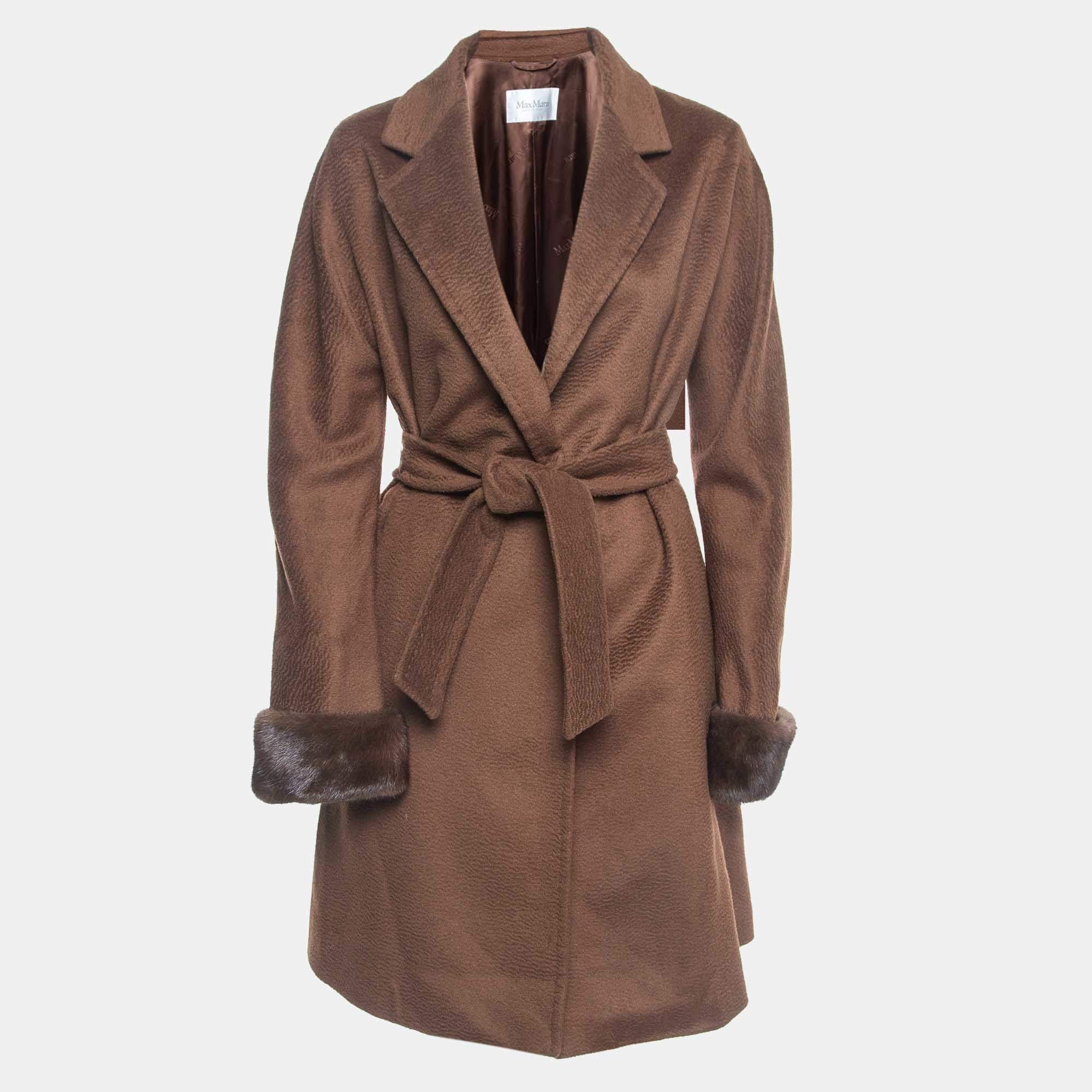 مملوكة مسبقًا Max Mara Brown Camel Hair Belted Coat S