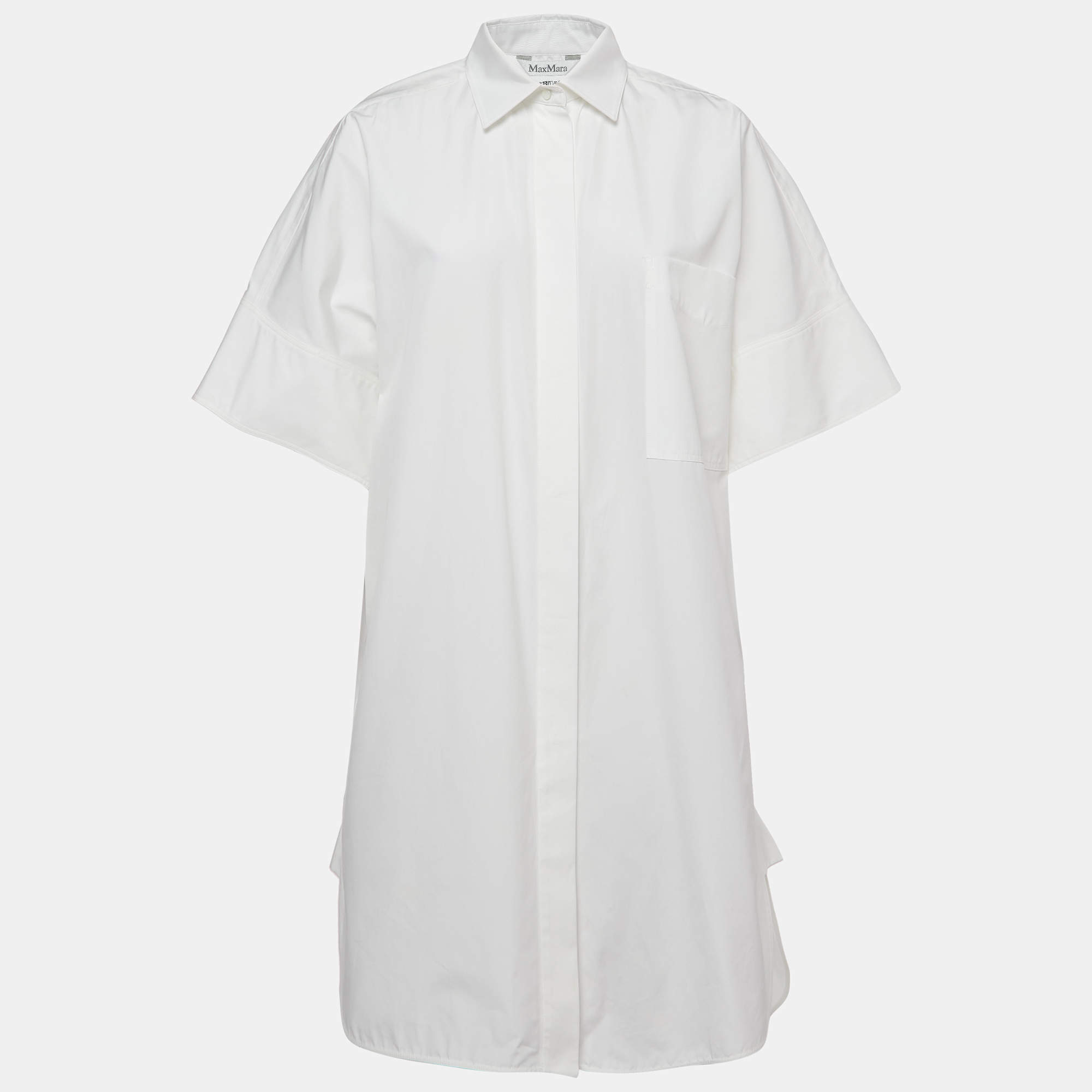 Pre Owned Max Mara White Cotton Button Front Shirt Dress M