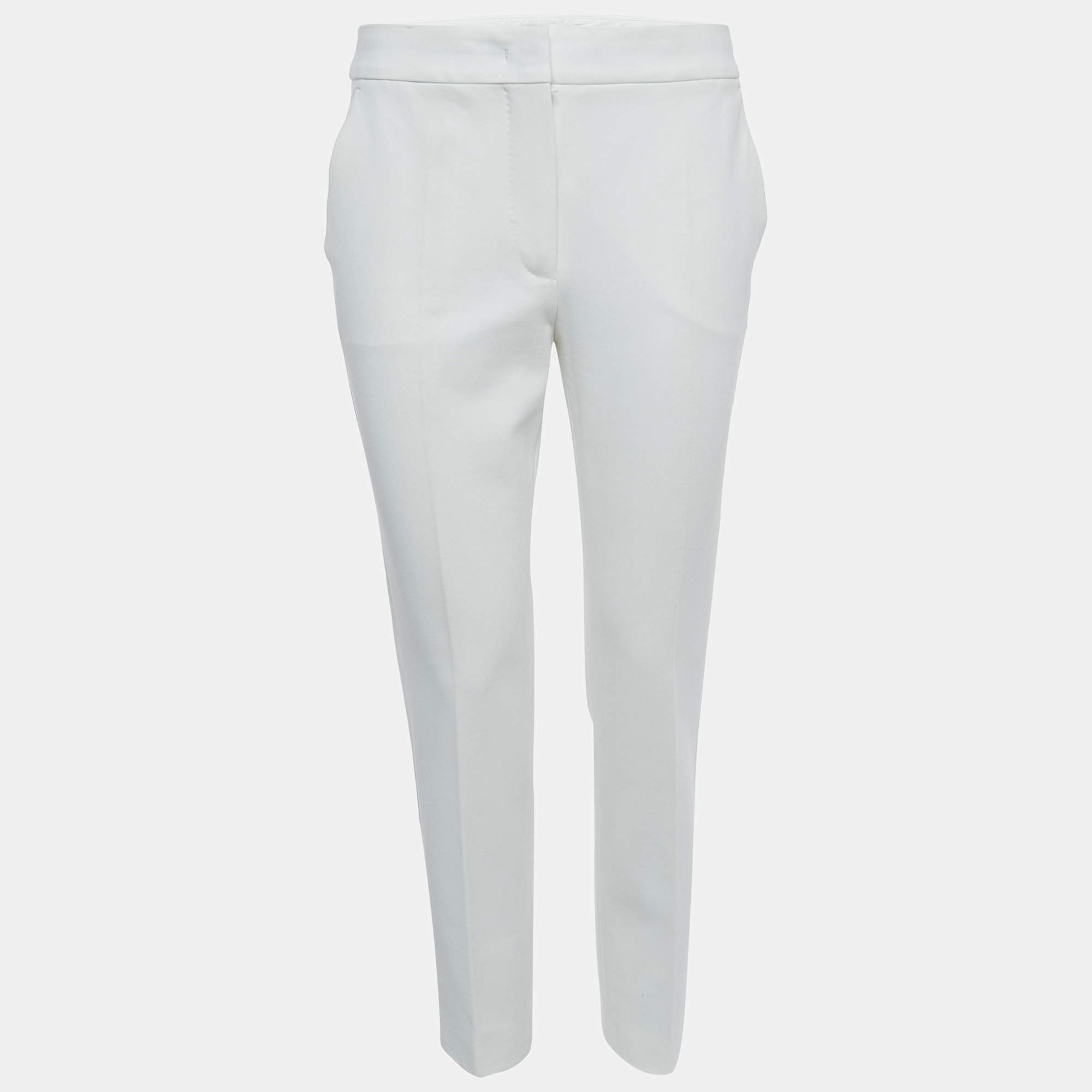 Pre Owned Max Mara White Jersey Knit Tapered Trousers M