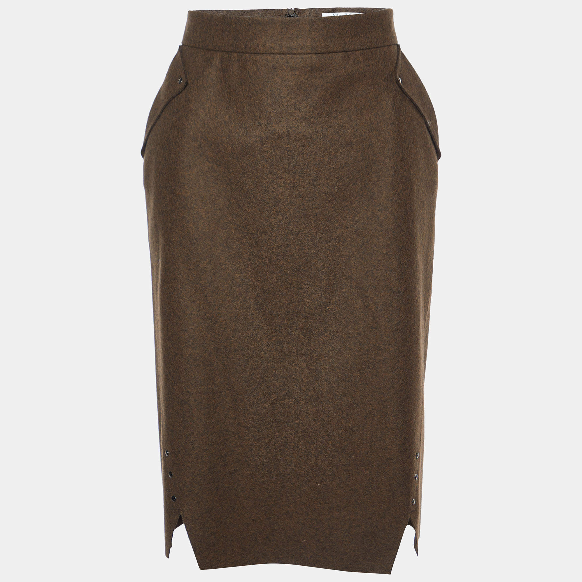 Pre Owned Max Mara Brown Wool Pencil Skirt M