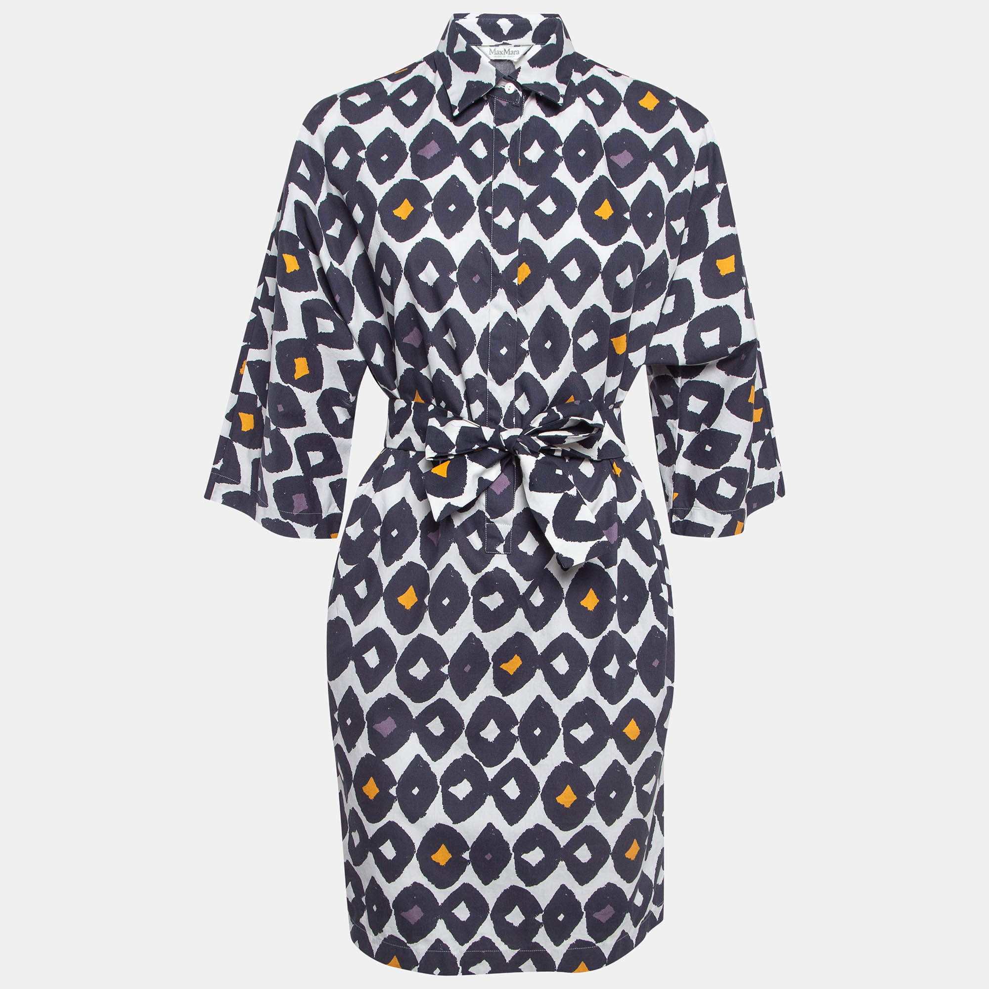 Max Mara Blue Printed Poplin Belted Short Dress M