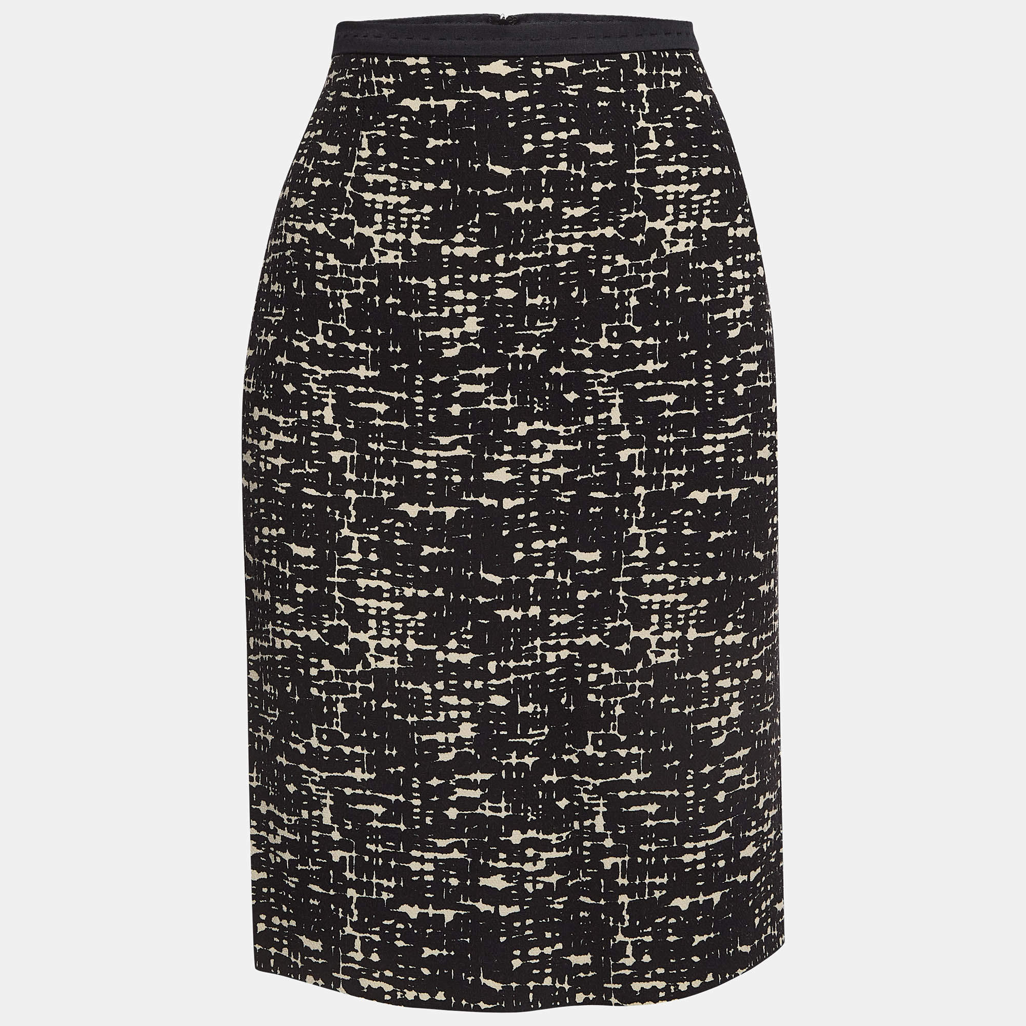 Max Mara Black Printed Wool Blend Pencil Skirt M