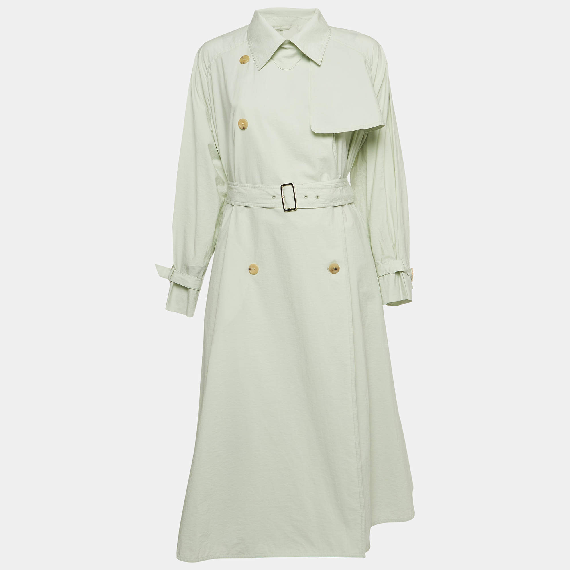 Pre Owned Max Mara Light Green Cotton Double Breasted Falster Trench Coat S