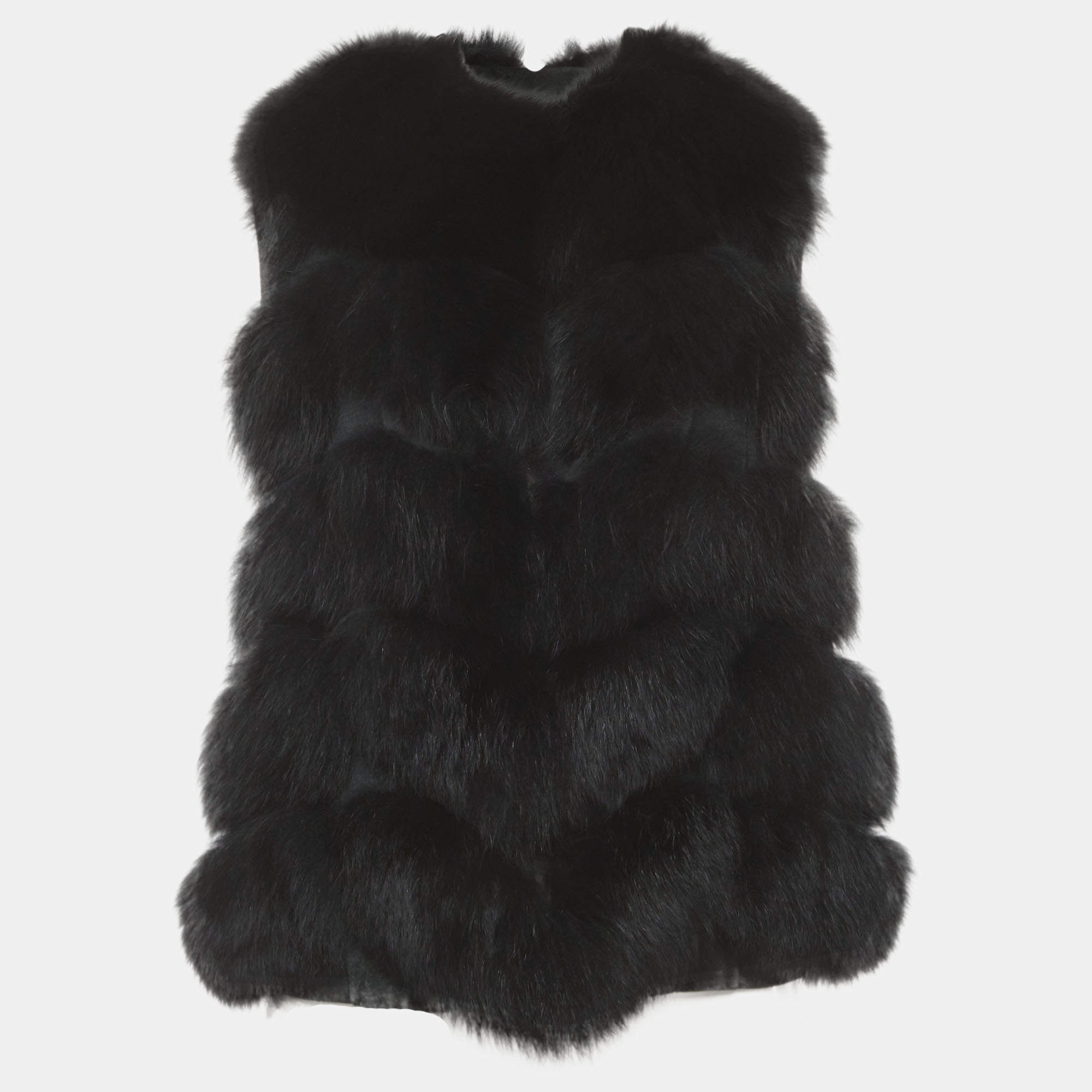 Pre Owned Max & Moi Black Fox Fur Short Gilet S