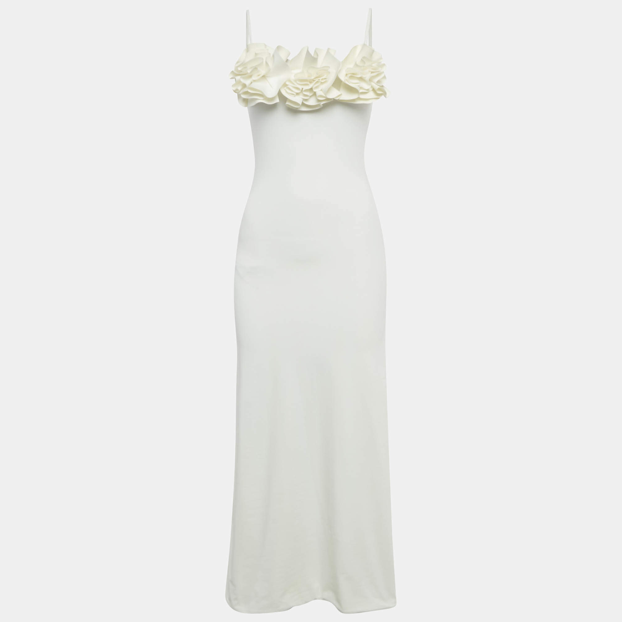 Pre Owned Maygel Coronel White Lycra Ruffle Detail Long Aura Dress One Size 