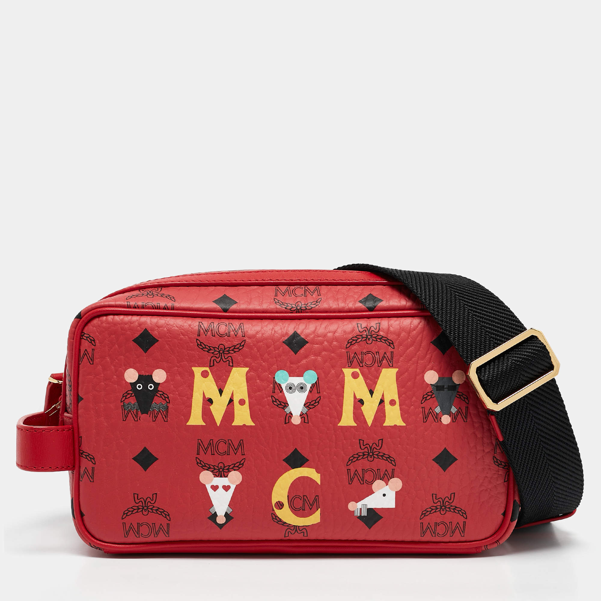 MCM Red Visetos Coated Canvas and Leather 'Year Of The Mouse' Camera Bag