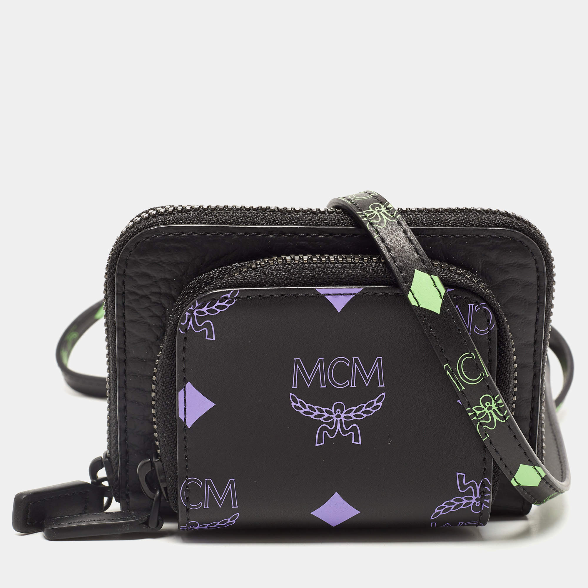 MCM Black Leather Logo Zip Wallet