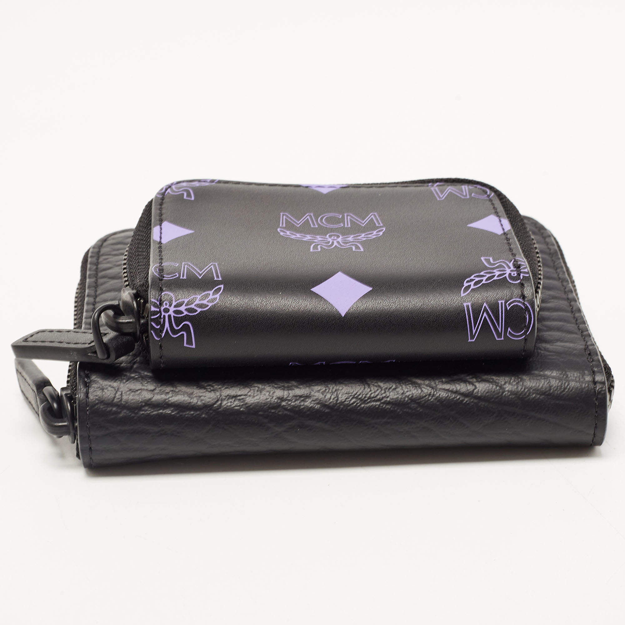 MCM White Logo Black Pouch Clutch Bag Wallet Wristlet Limited