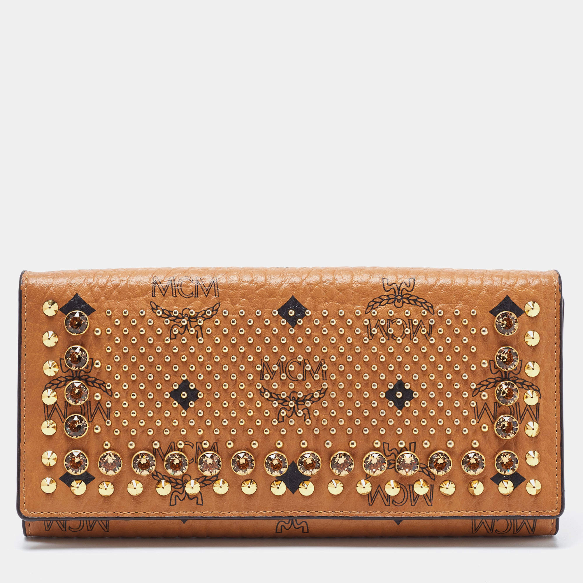 Pre Owned MCM Cognac Visetos Leather Milla Long Trifold Continental Wallet