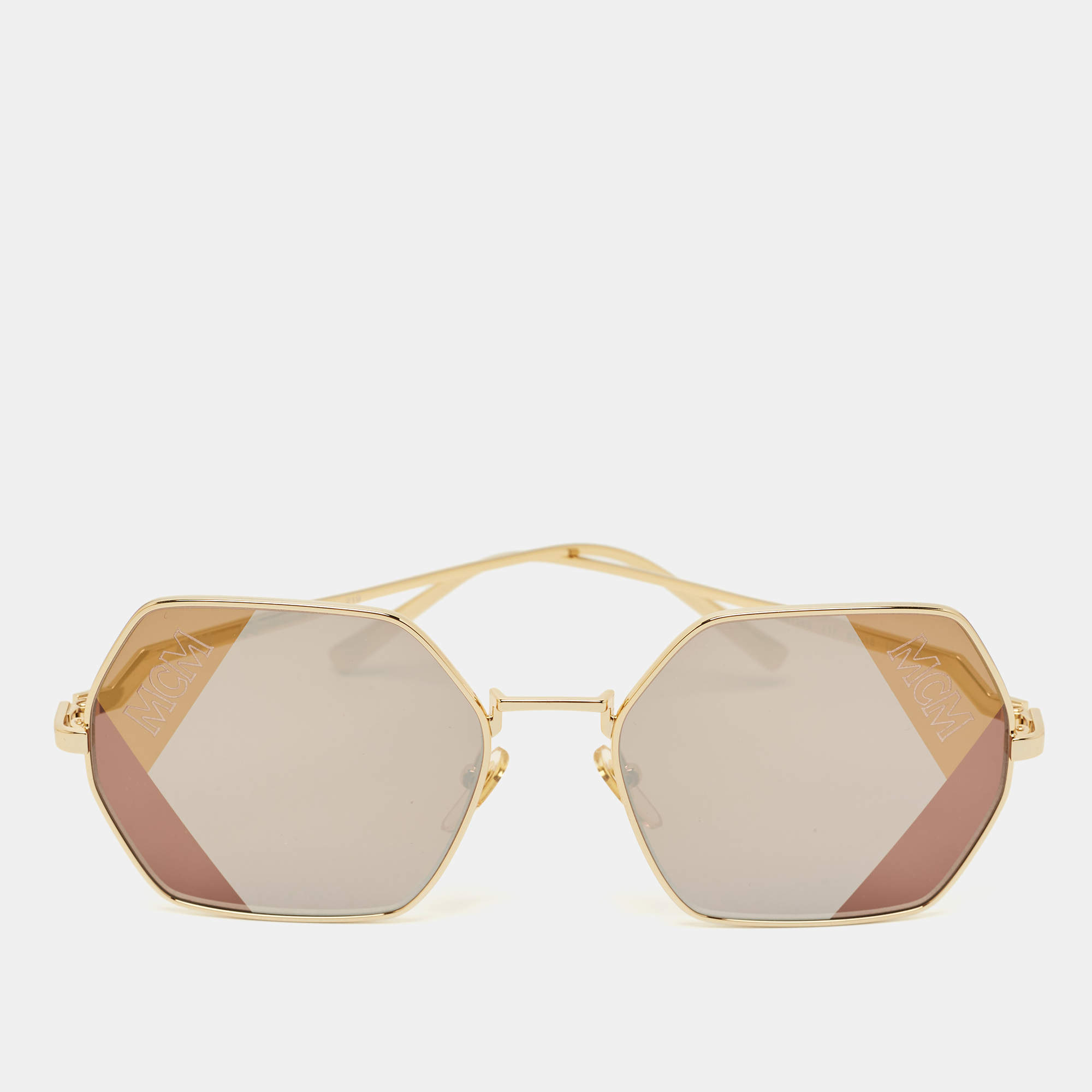 Pre Owned MCM Brown/Gold Tone MCM126S Geometric Sunglasses