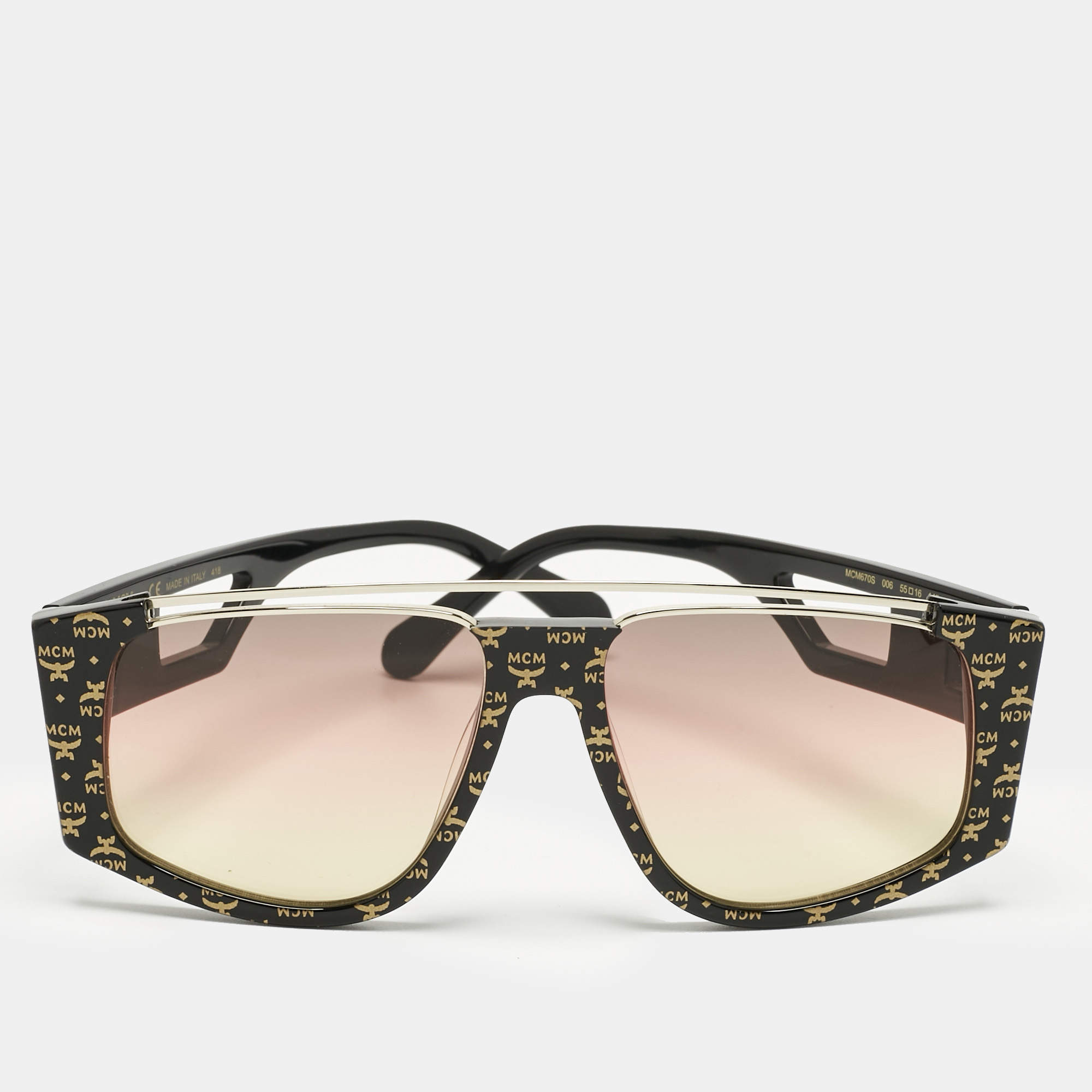 Pre Owned MCM Brown/Pink Gradient MCM670S Half Rim Square Sunglasses