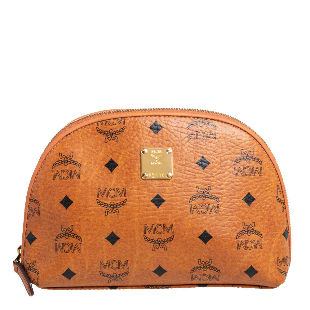 MCM Cognac Visetos Coated Canvas Cosmetic Pouch