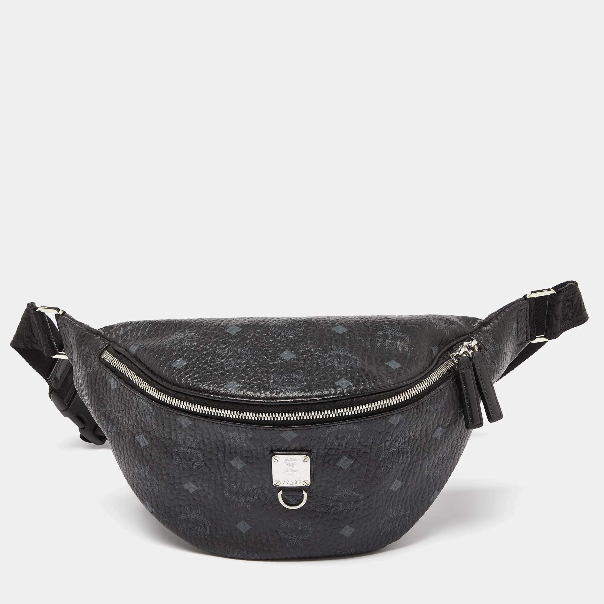 MCM Black Visetos Coated Canvas Fursten Belt Bag
