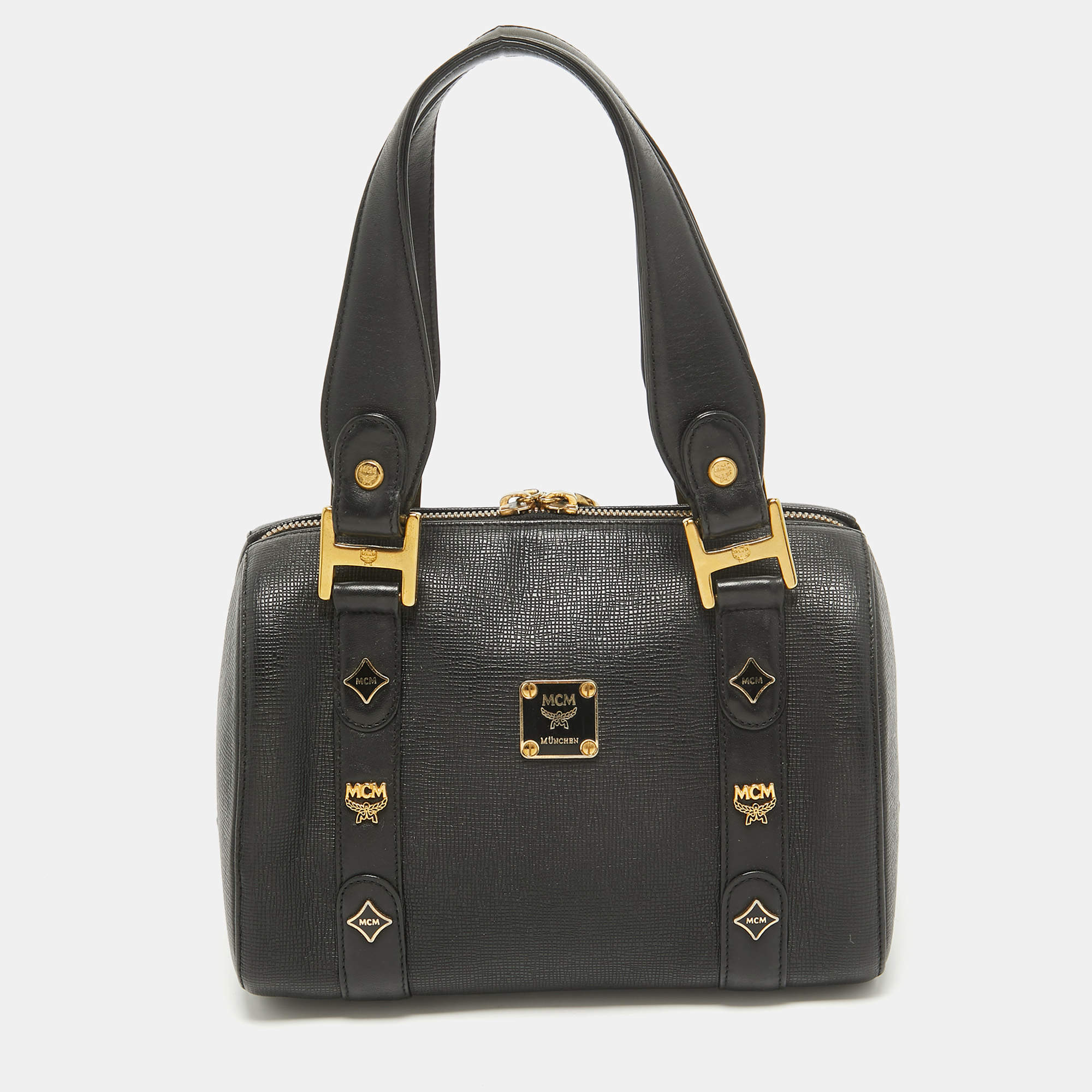 MCM Black Leather Mini Boston Bag