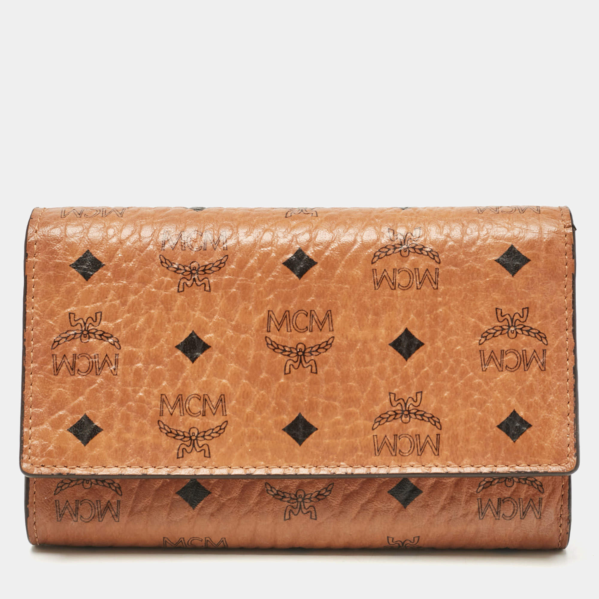 MCM Cognac Visetos Coated Canvas Trifold Wallet