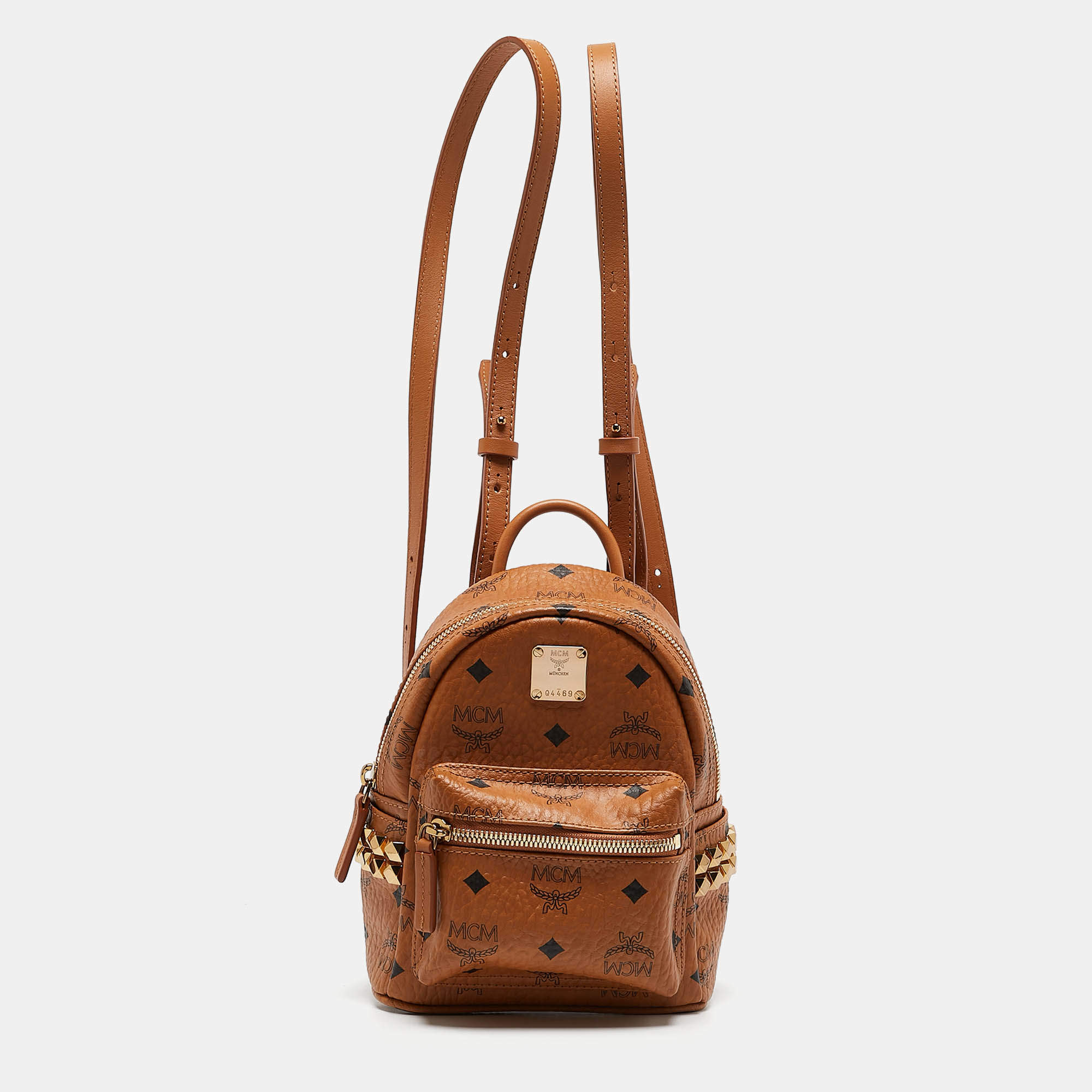 MCM Cognac Visetos Coated Canvas and Leather Mini Stark Bebe Boo Backpack