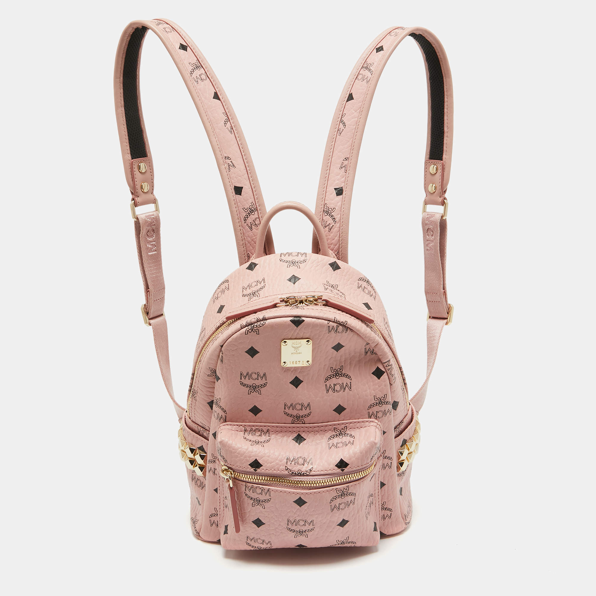 MCM Pink Visetos Coated Canvas Mini Side Studs Stark Backpack