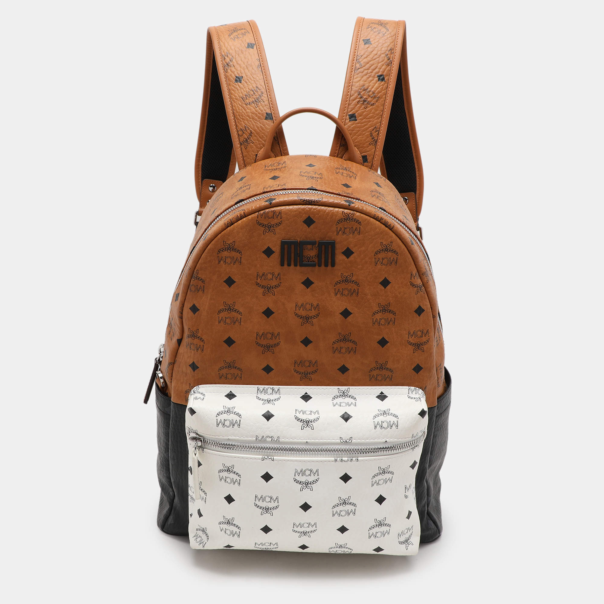 MCM Tricolor Cognac Viscos Coated Canvas Large Stark Backpack