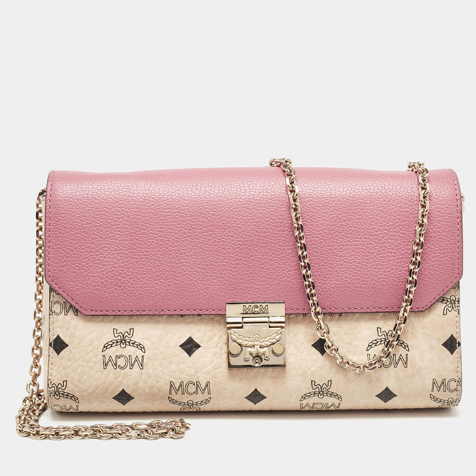 MCM Pink/Beige Visetos Faux Leather Millie Shoulder Bag