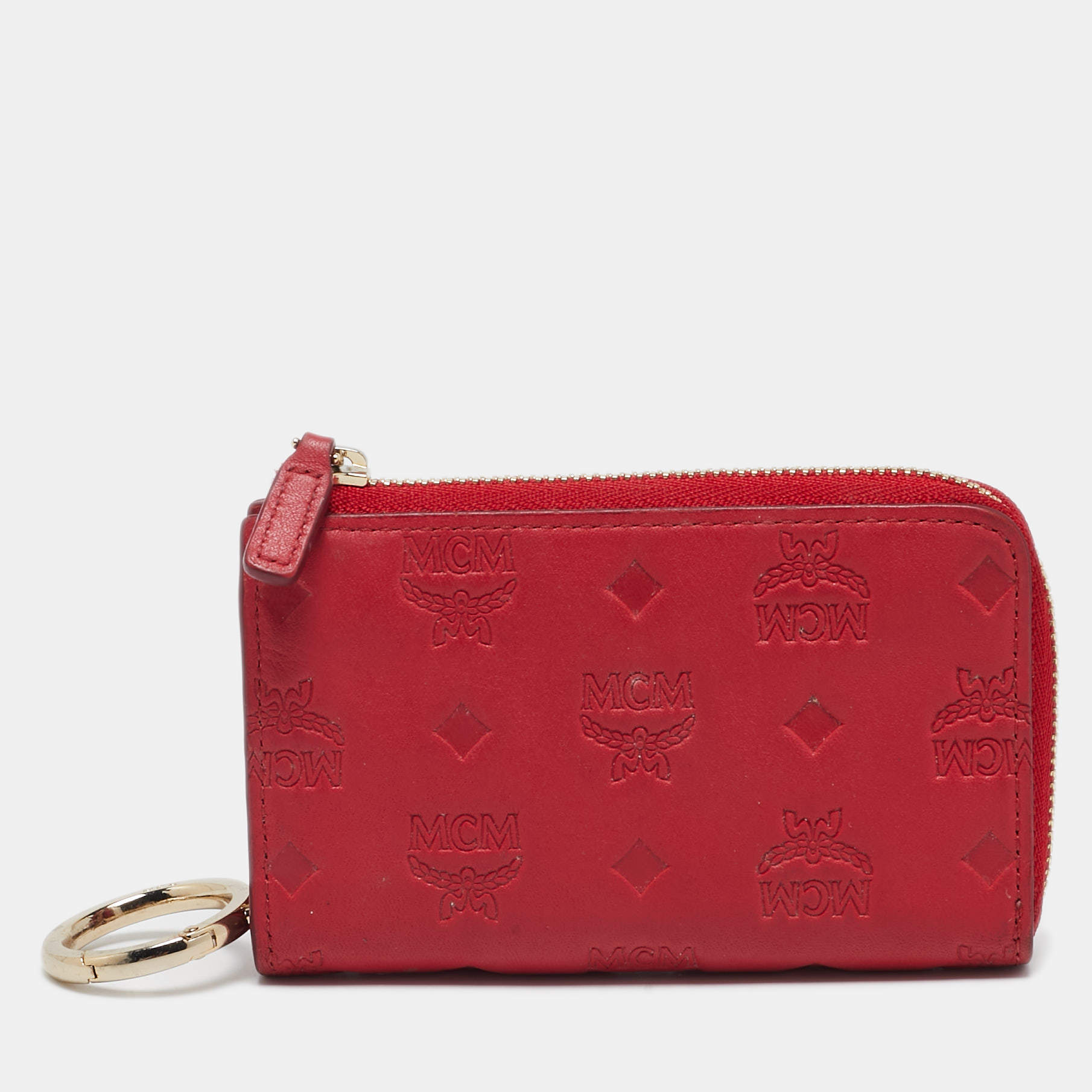 MCM Red Visetos Leather Klara Zipped Card Case