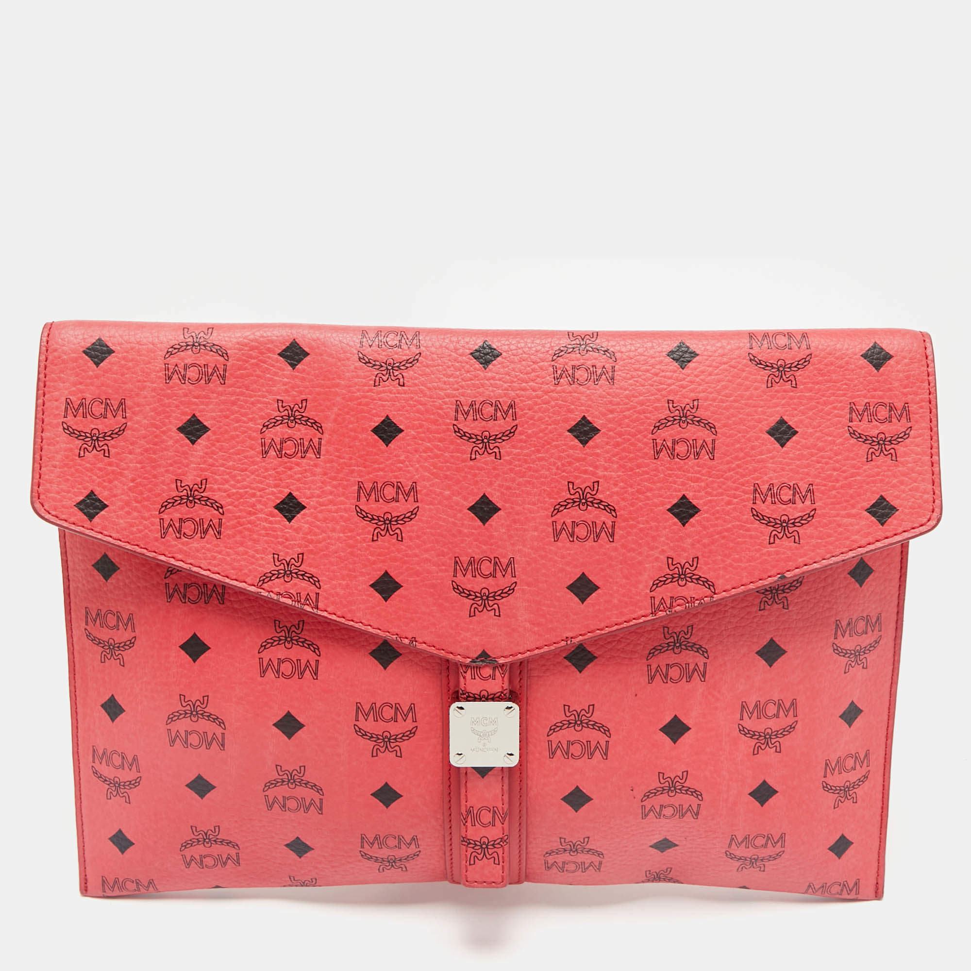 MCM Red Visetos Faux Leather Envelope Pouch