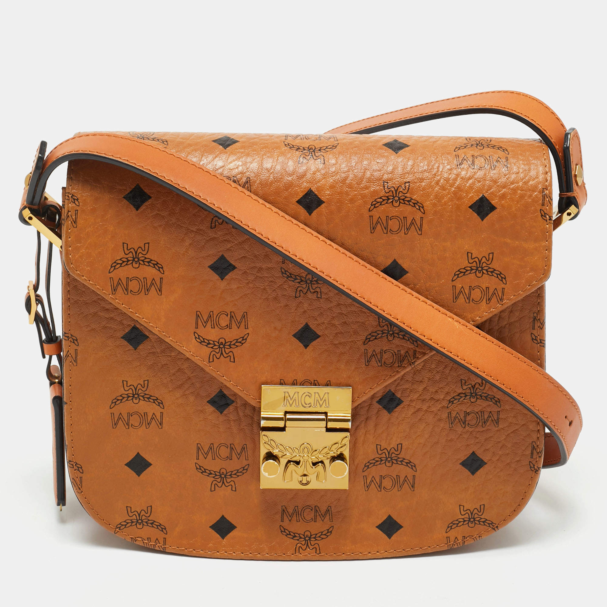 MCM Cognac Visetos Coated Canvas and Leather Patricia Crossbody Bag