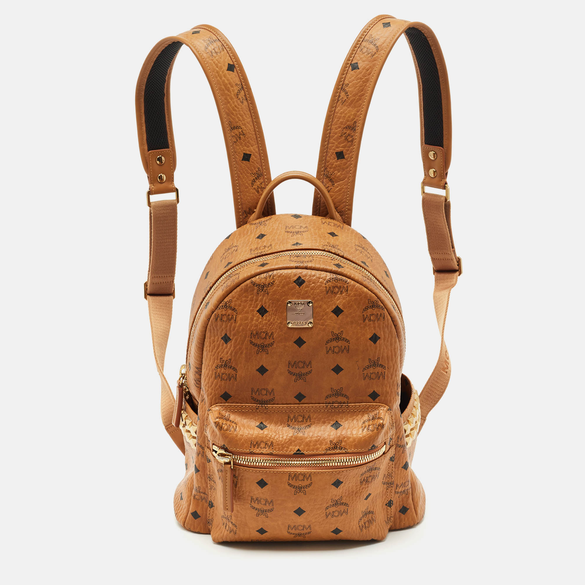 MCM Tan Cognac Visetos Coated Canvas and Leather Medium Stark Backpack