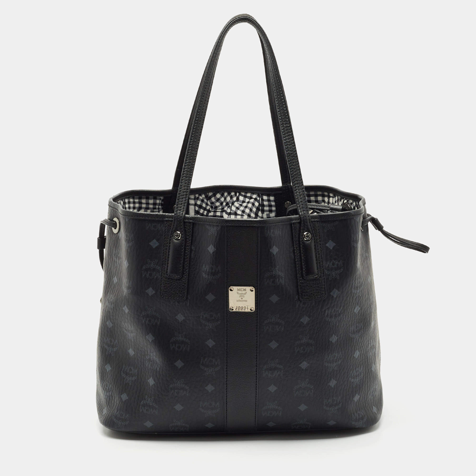 MCM Black Visetos Coated Canvas and Leather Medium Liz Reversible Shopper Tote