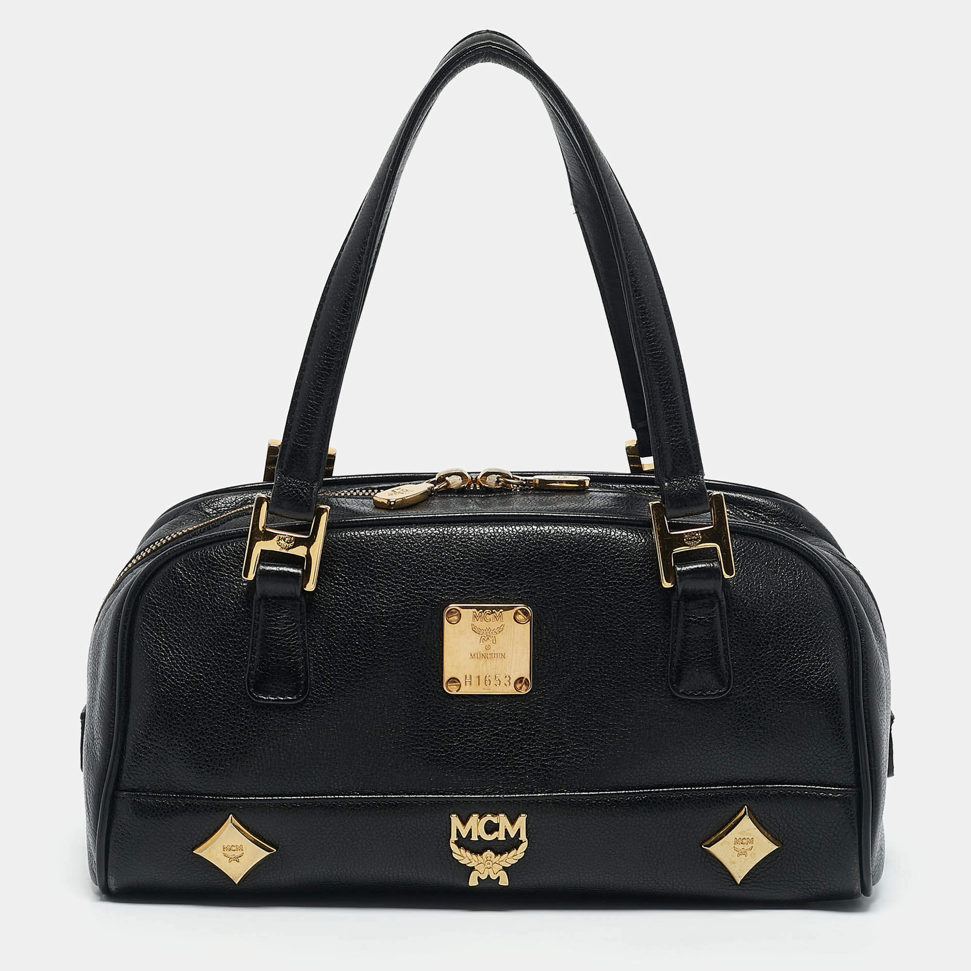 Pre Owned MCM Black Leather Small Zip Satchel