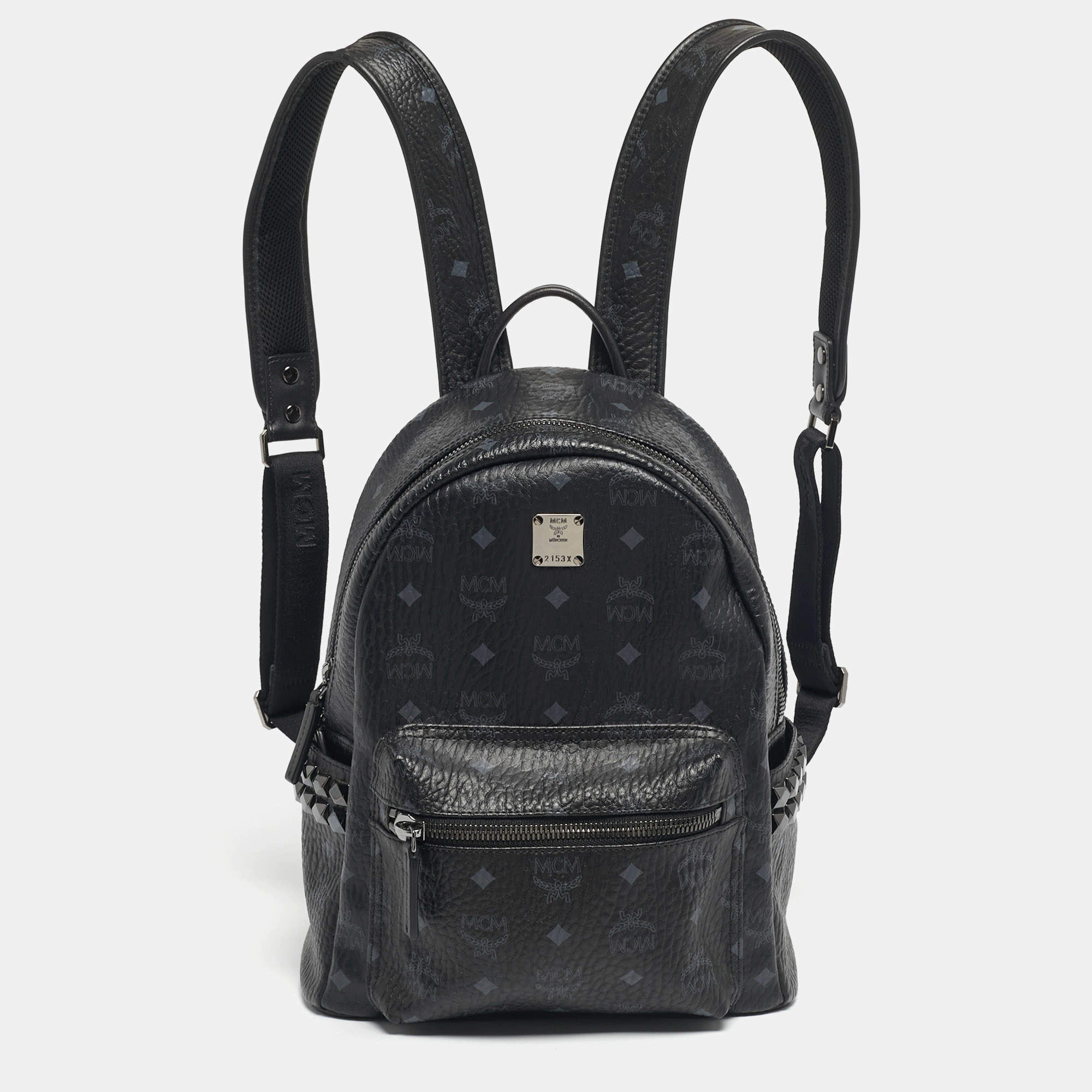 Pre Owned MCM Black Visetos Coated Canvas Small Side Studs Stark Backpack