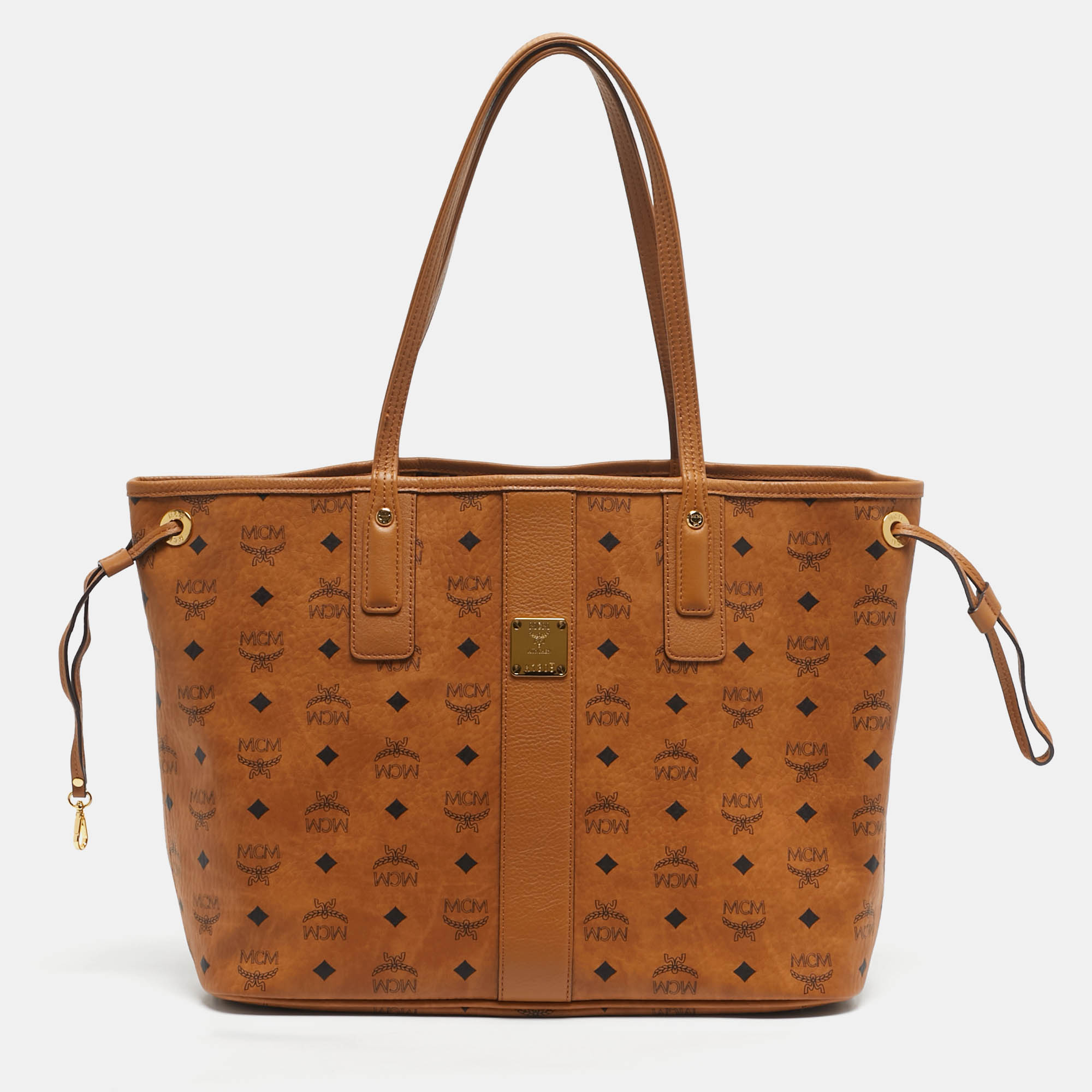 Pre Owned MCM Tan Visetos Coated Canvas Liz Reversible Tote