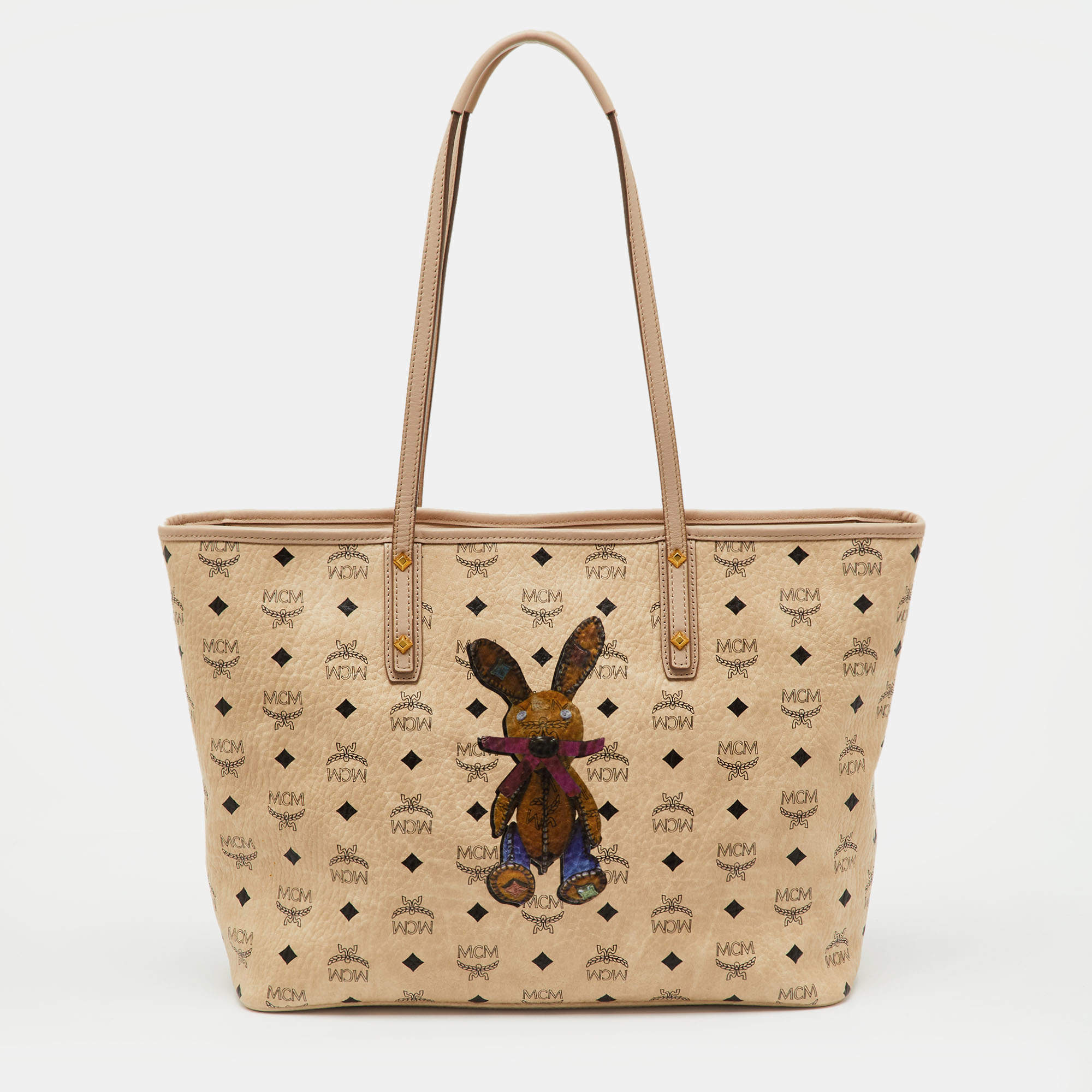Pre Owned MCM Beige Visetos Coated Canvas and Leather Bunny Tote