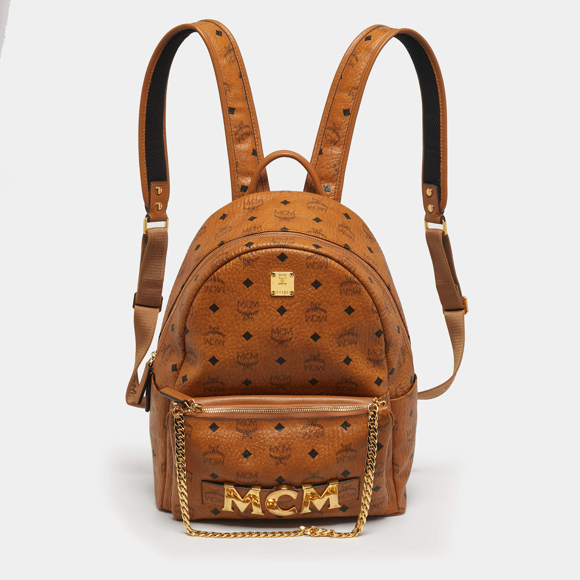 Pre Owned MCM Cognac Visetos Coated Canvas Medium Trilogie Stark Backpack
