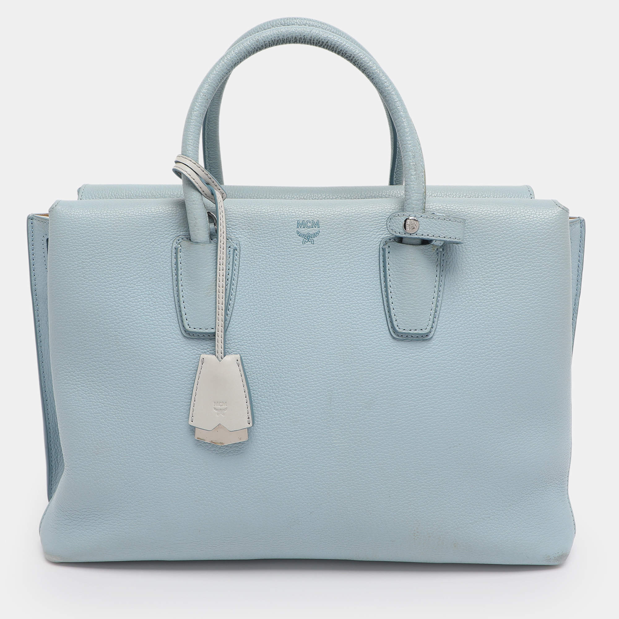 Pre Owned MCM Light Blue Leather Large Milla Tote