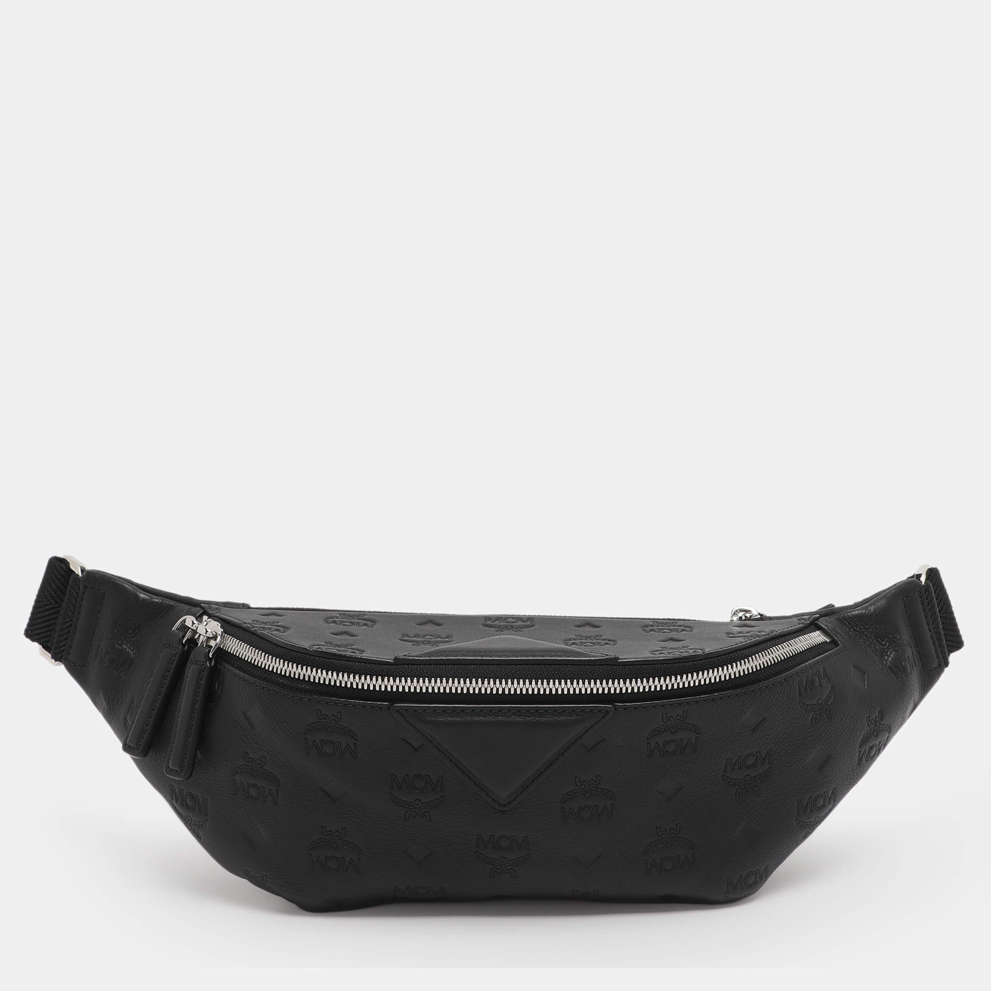 Pre Owned MCM Black Ottomar Monogram Leather Fursten Belt Bag