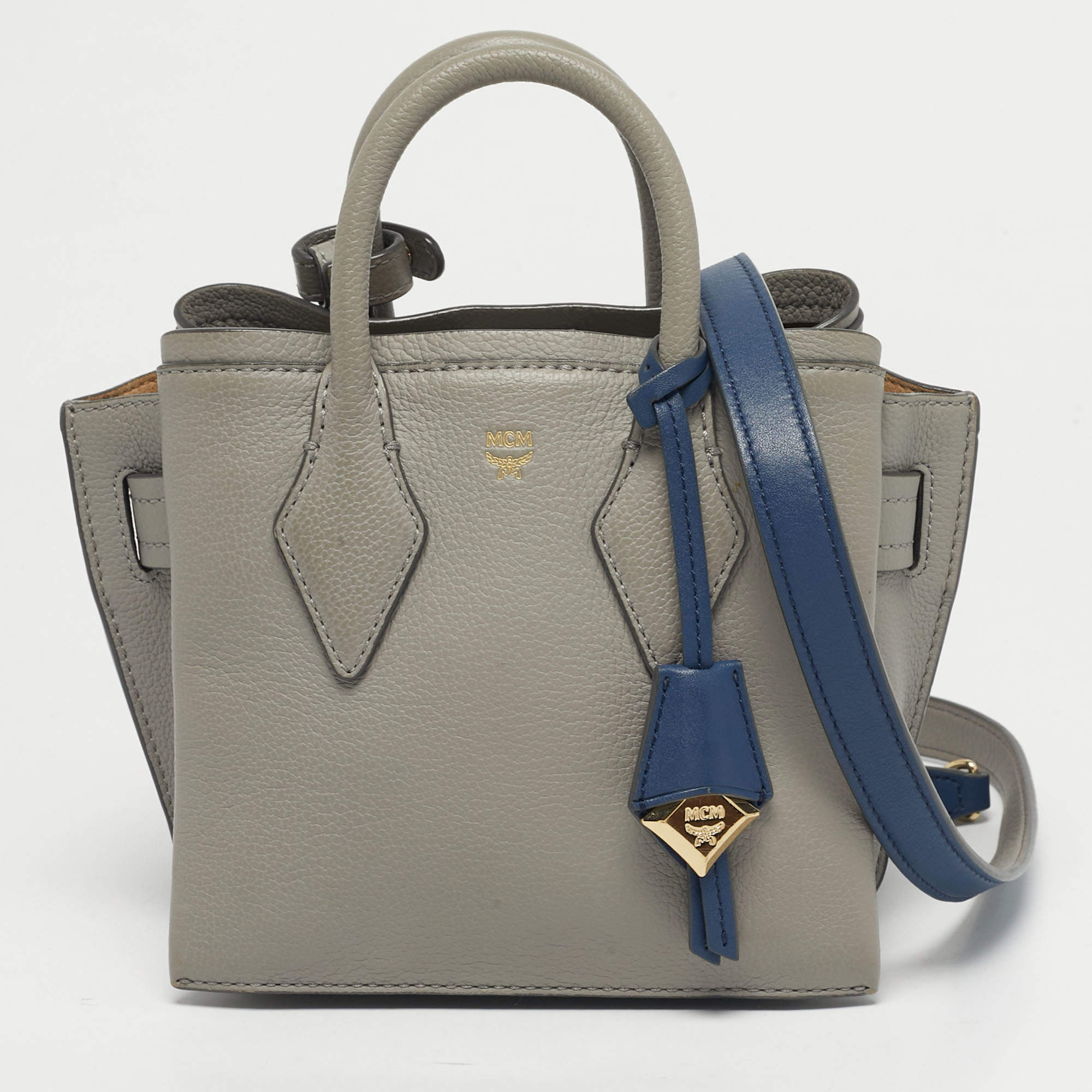 Pre Owned MCM Blue/Grey Leather Mini Milla Tote