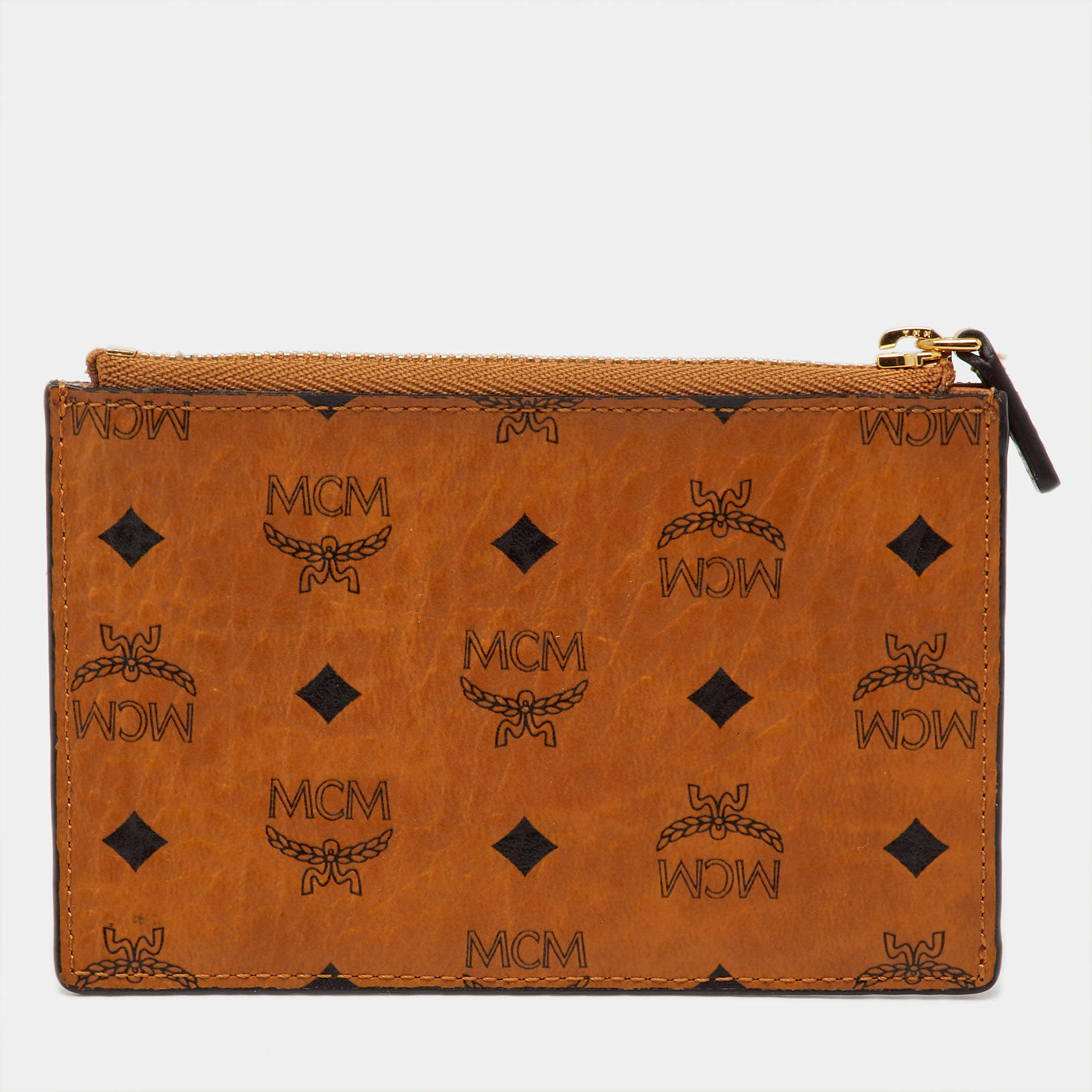 Pre Owned MCM Tan Visetos Coated Canvas Zip Coin Purse