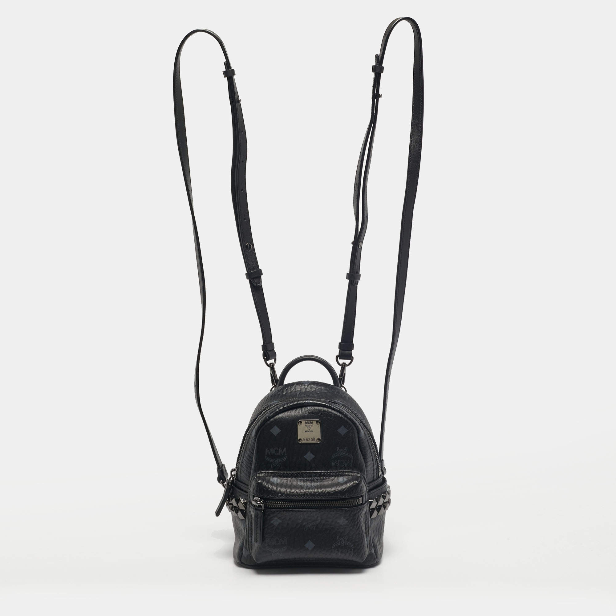 Pre Owned MCM Black Visetos Coated Canvas Mini Stark Side Studs Backpack