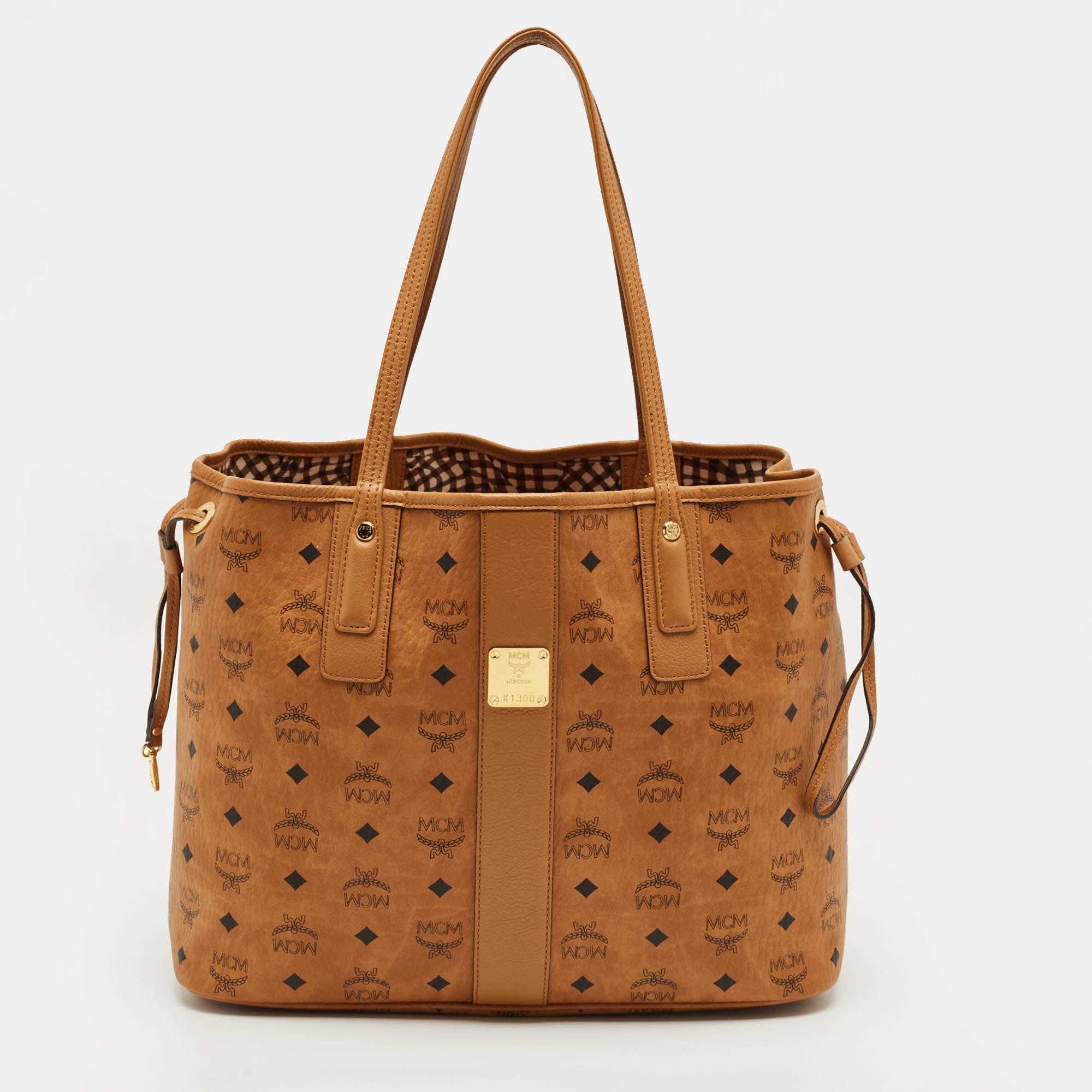 Pre Owned MCM Tan Visetos Coated Canvas and Fabric Liz Reversible Tote