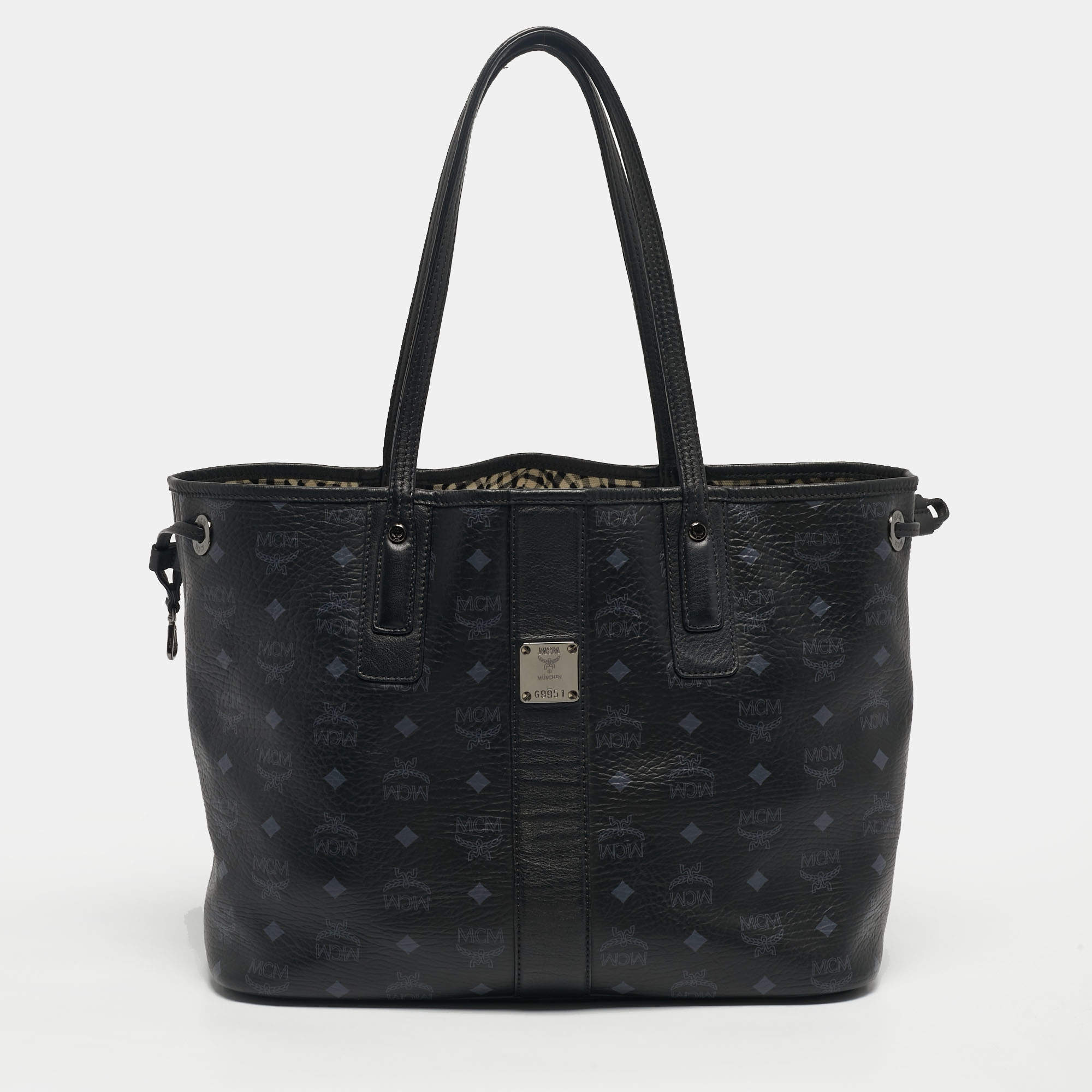 Pre Owned MCM Black Visetos Coated Canvas and Fabric Project Reversible Tote