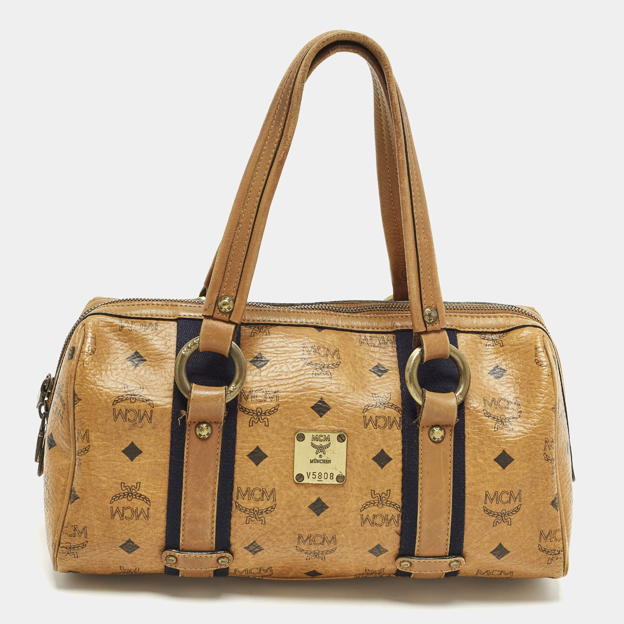 Pre Owned حقيبة ساتشل أم سي أم بوسطن كانفاس مقوى فيستوز بنية