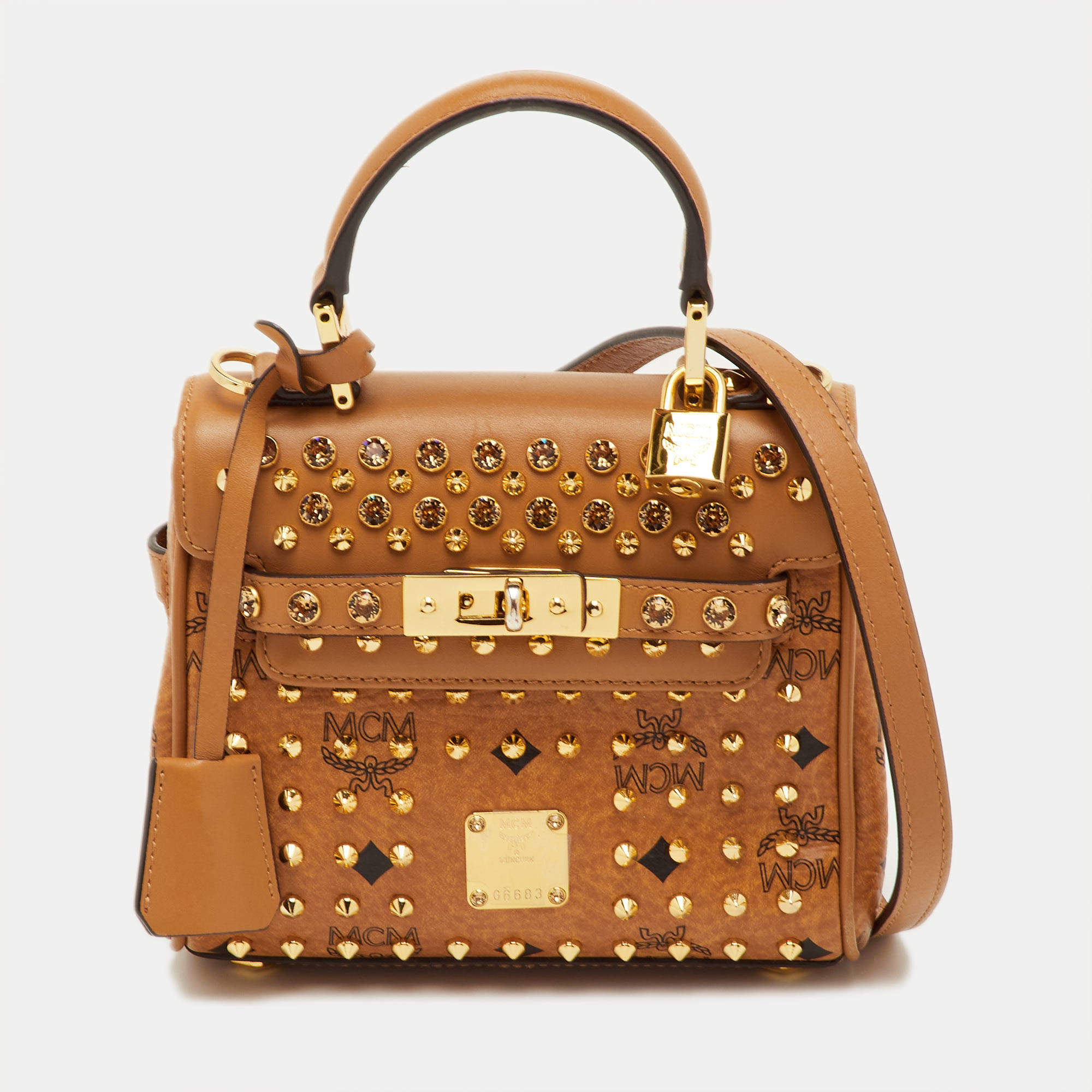مملوكة مسبقًا MCM Heritage Mini Cognac Visetos Coated Canvas and Leather Top Handle Bag