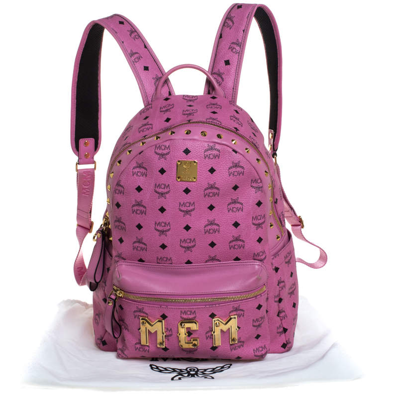 MCM Backpack Stark Visetos Neon Pink in Coated Canvas with Silver
