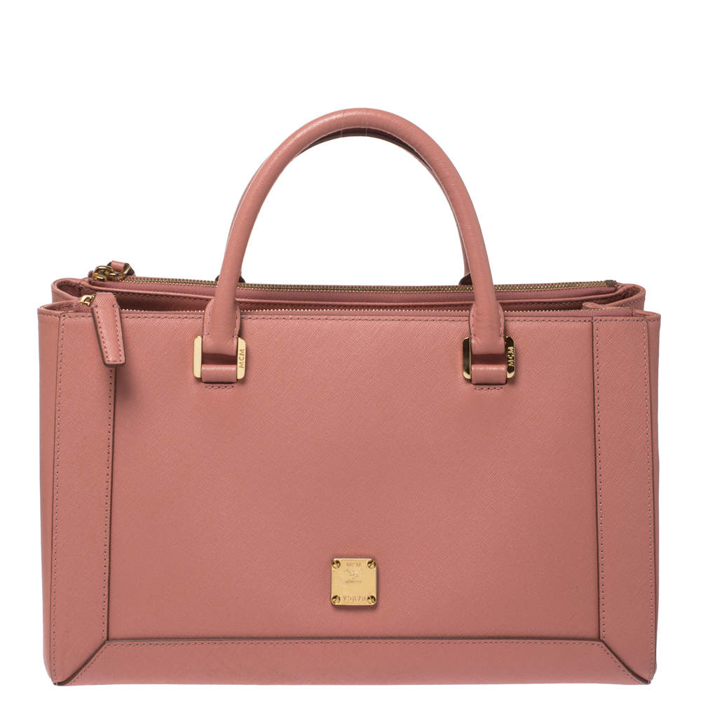 Pre Owned MCM Pink Leather Double Zip Tote