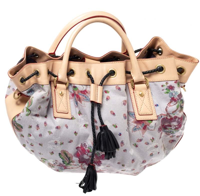 MCM Multicolor Floral Canvas and Leather Tassel Drawstring Bag