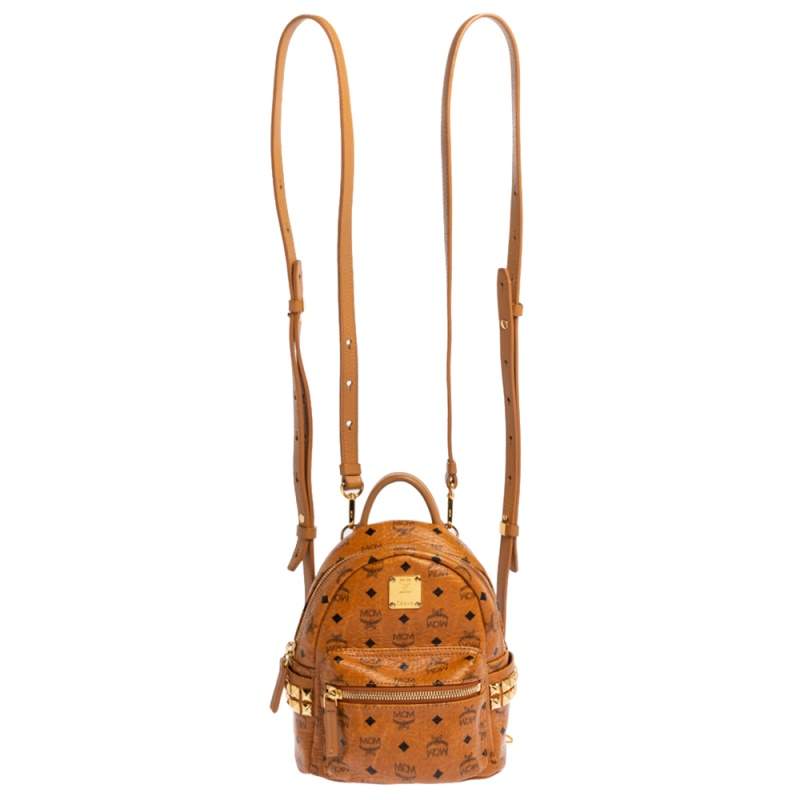 MCM Brown Visetos Coated Canvas X-Mini Bebe Boo Backpack