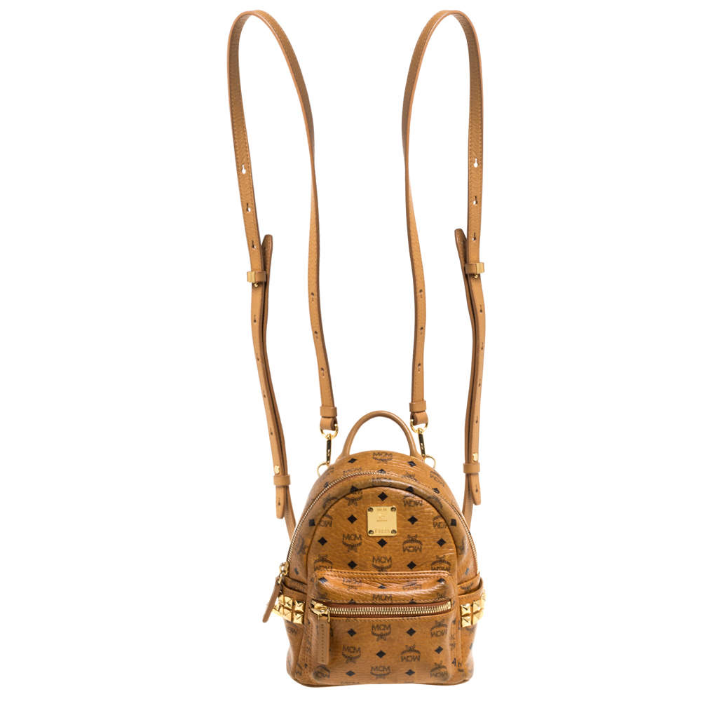 Pre Owned MCM Brown Visetos Coated Canvas Mini Stark Side Studs Backpack
