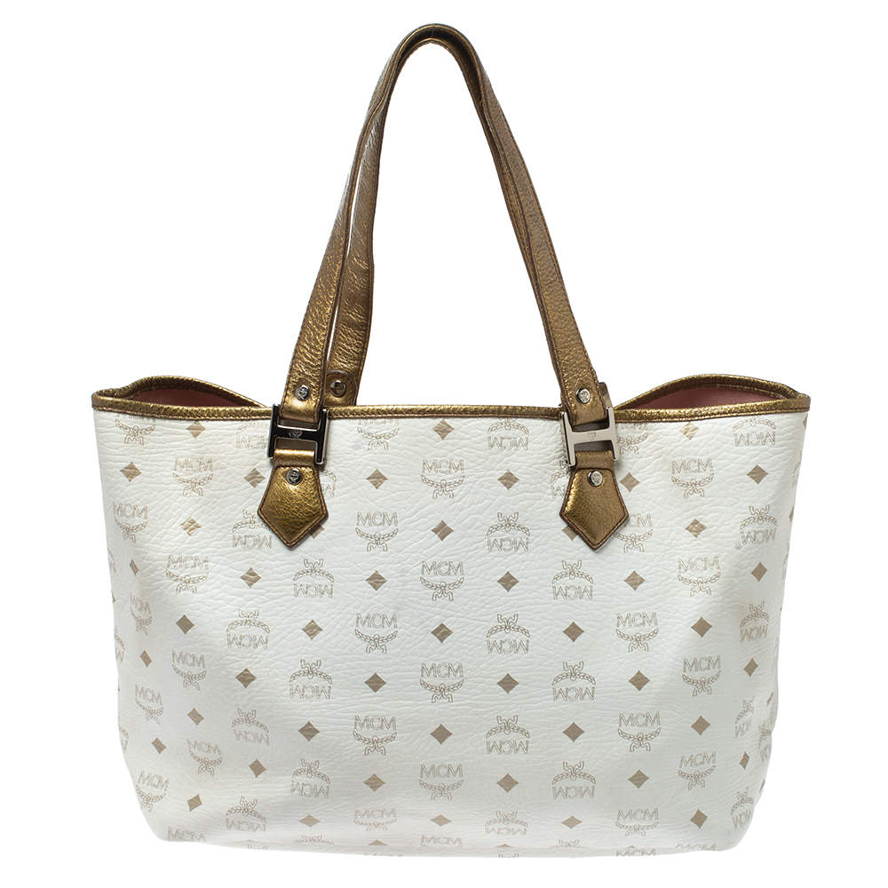 White MCM Lion Visetos Leather Tote Bag – Designer Revival